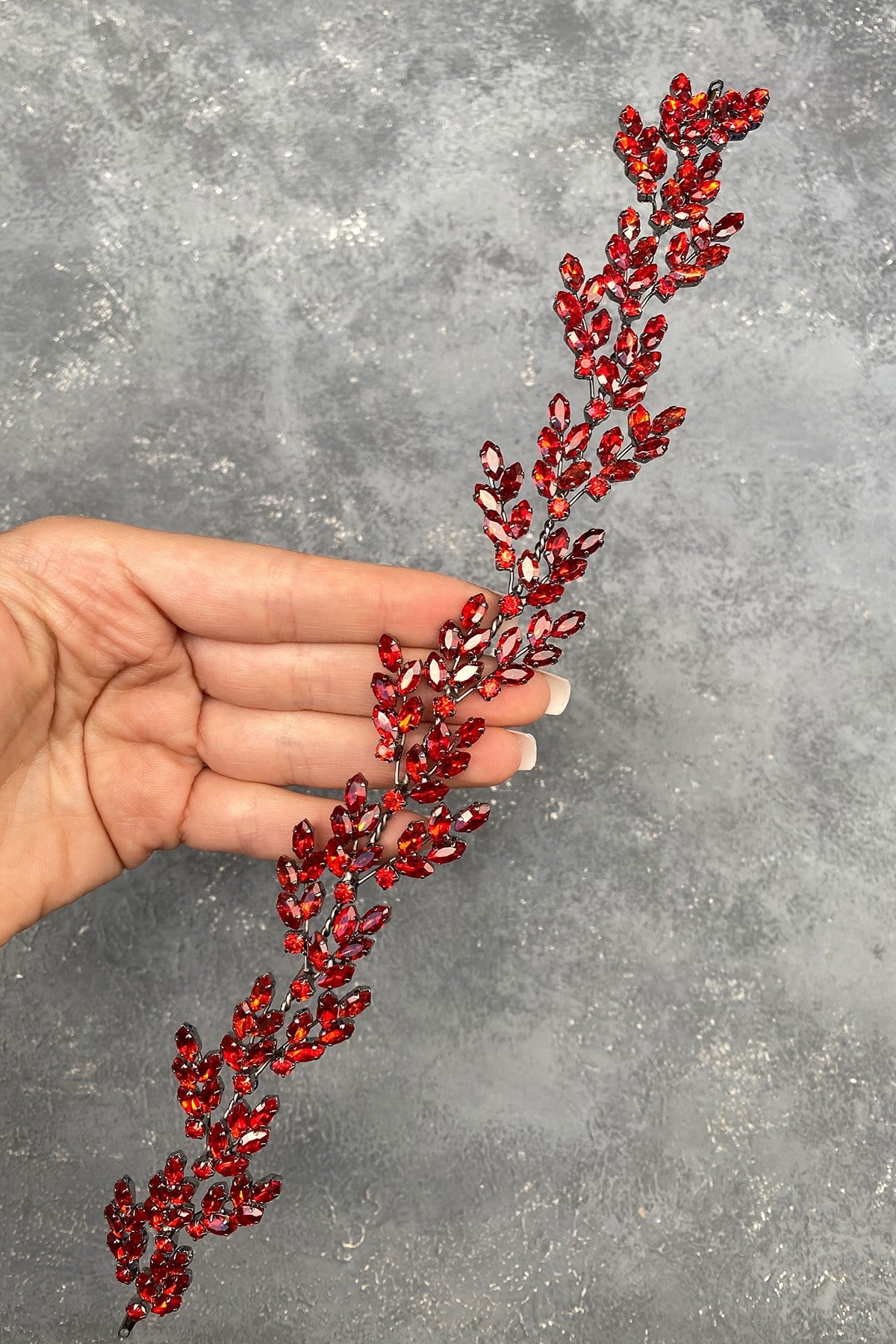 Red Beryl Leaf Motif Bridal Henna Crown Hair Accessory