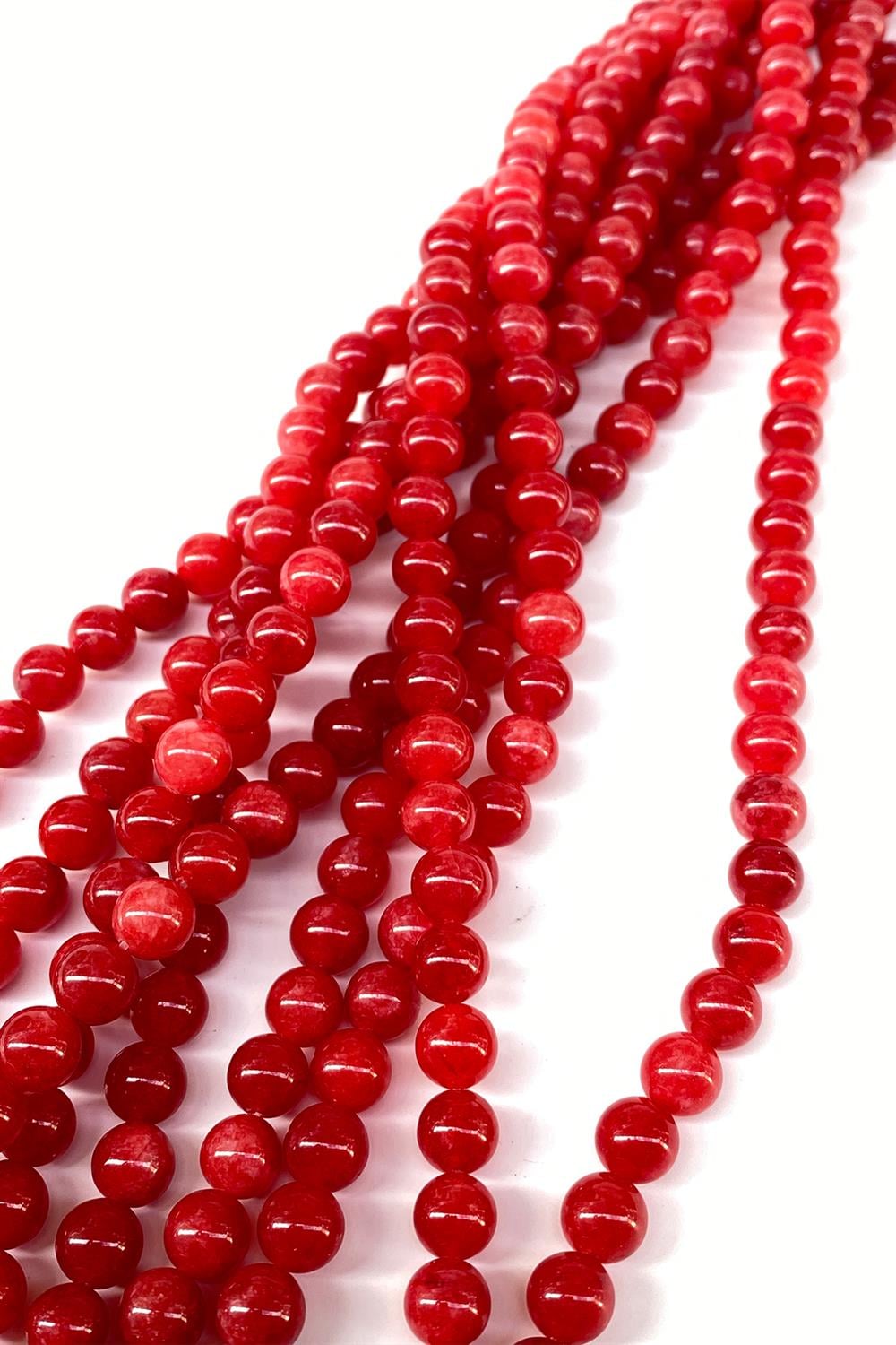 سلسلة الحجر الطبيعي Red Ceyt قطع كروي 8 مم