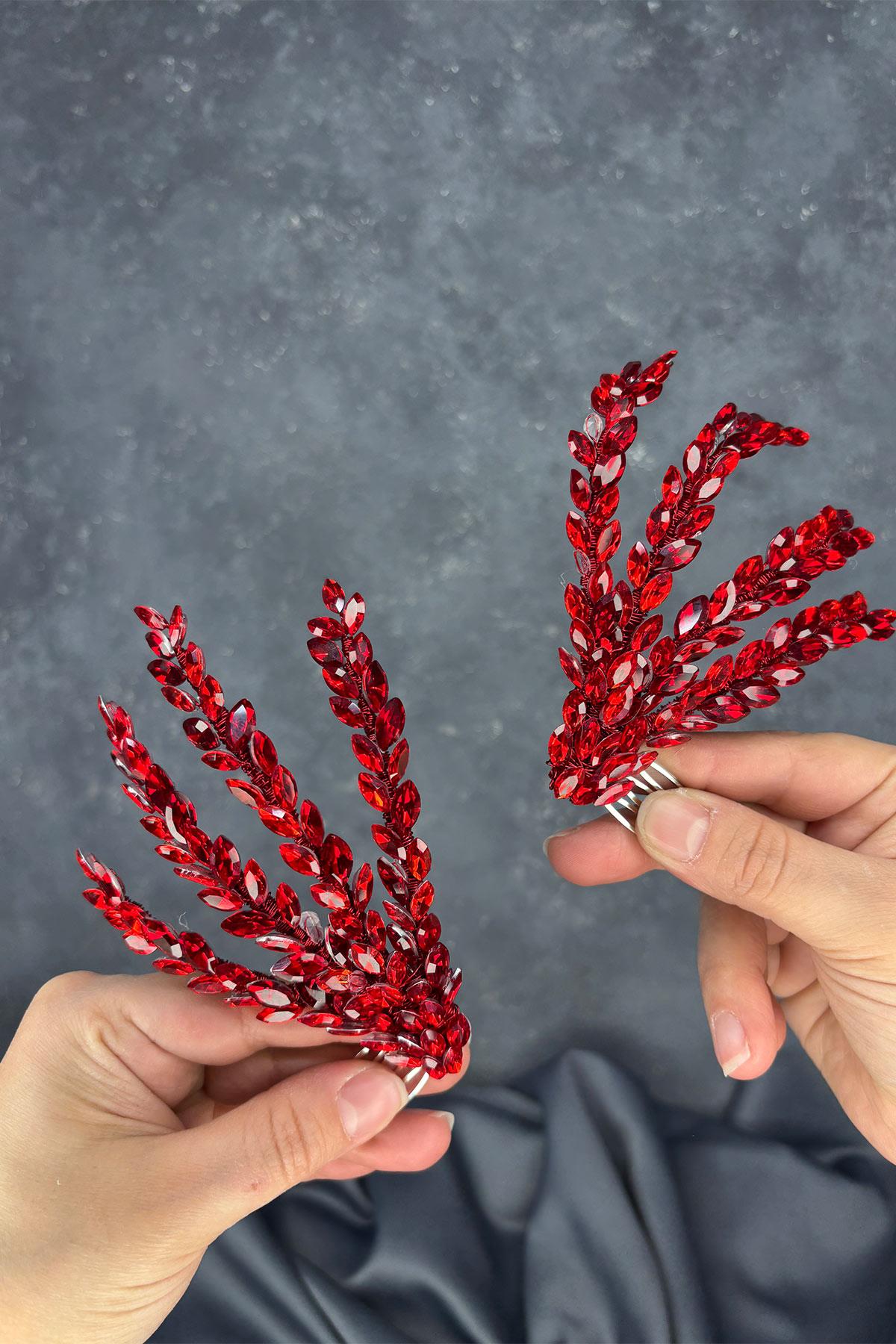 Red Double-Sided Comb Bridal Hair Accessory