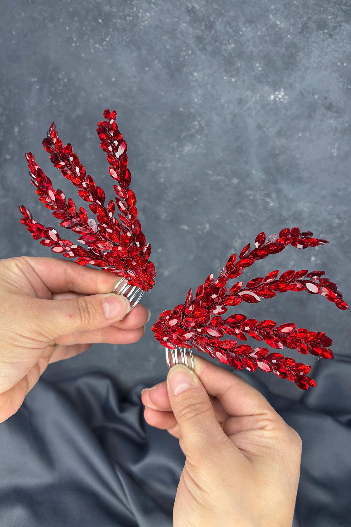 Red Double-Sided Comb Bridal Hair Accessory