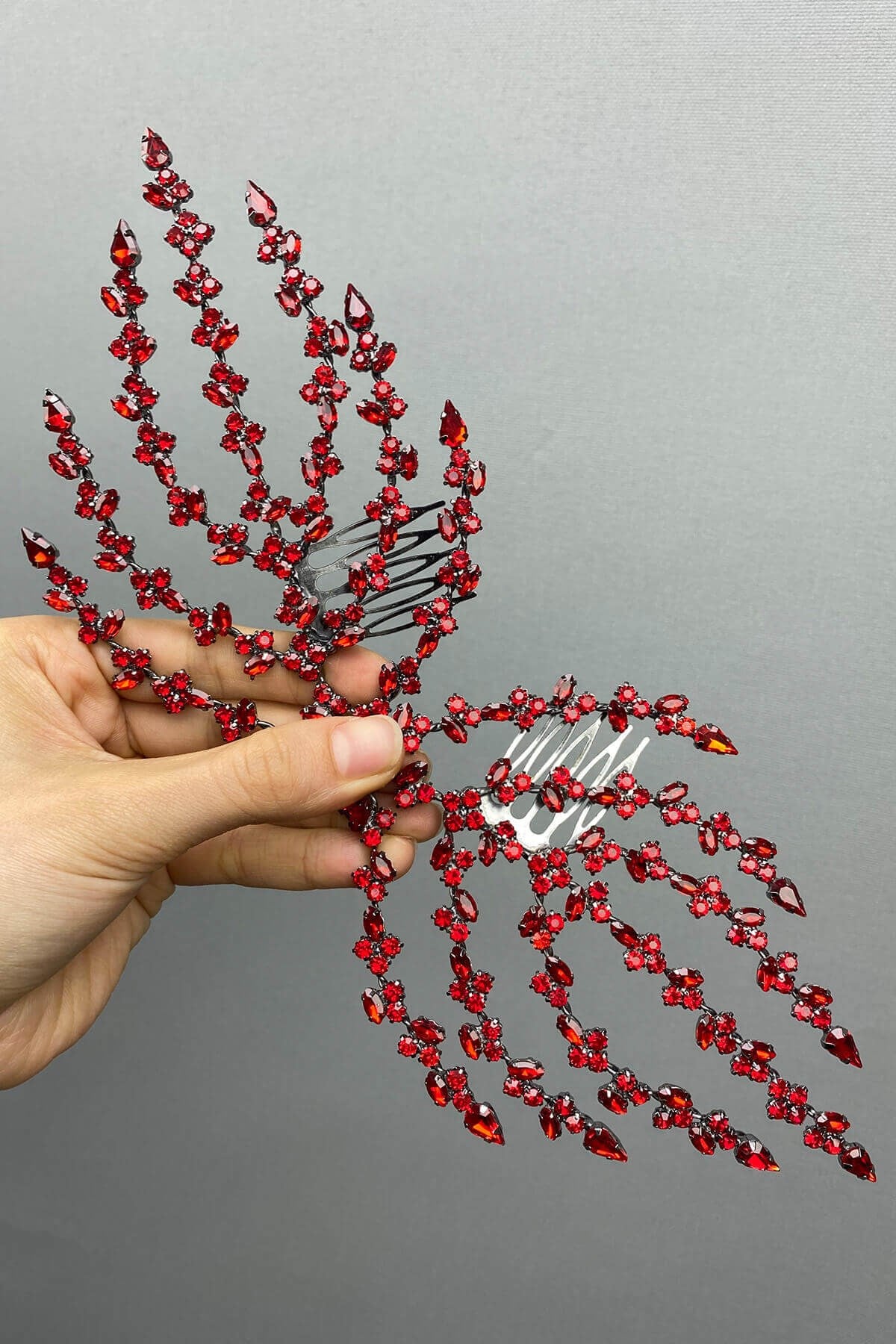 Red Double Sided Leaf Patterned Hair Accessory Henna Crown