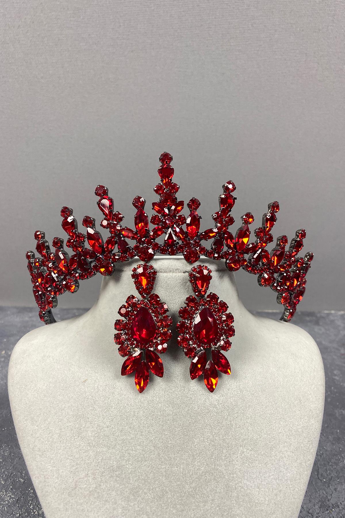 Red Cooker Bridal Henna Crown And Stud Earrings