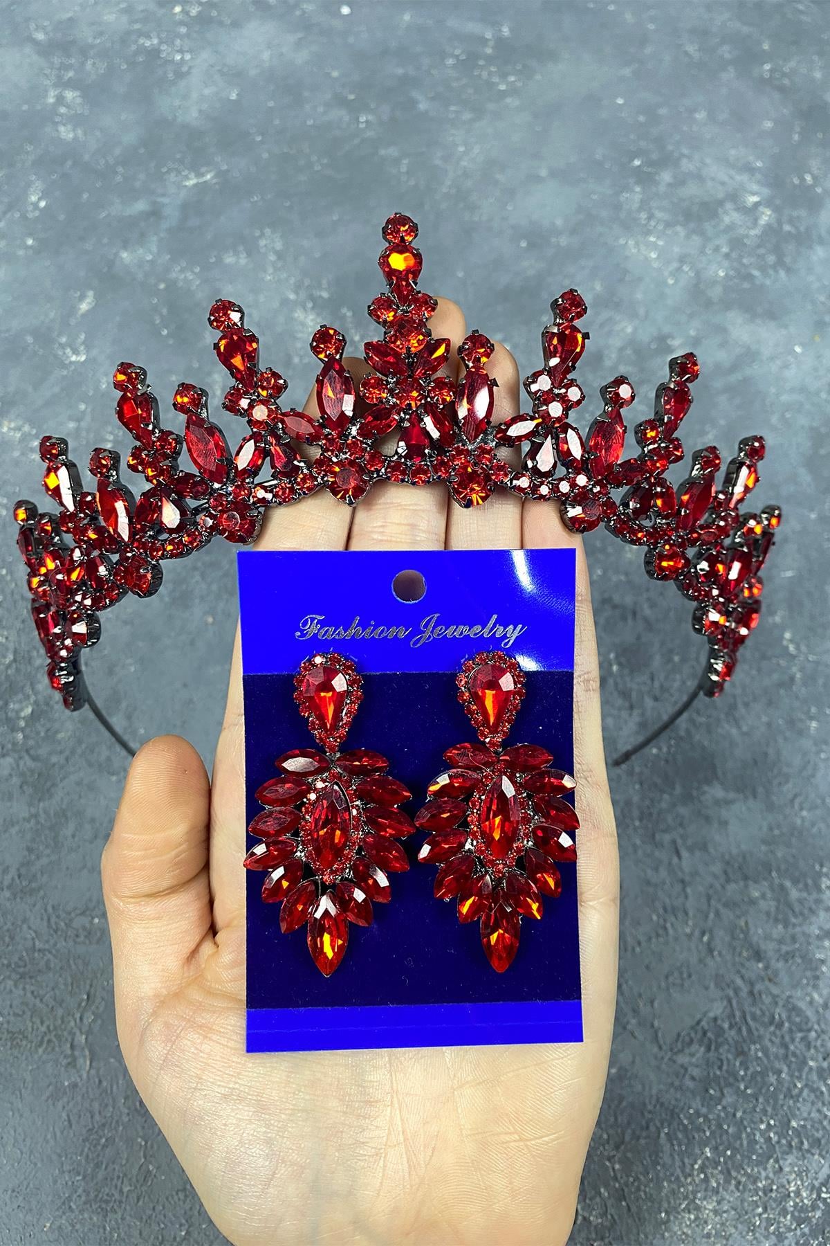 Red Cooker Bridal Henna Tiara and Stud Earrings Set