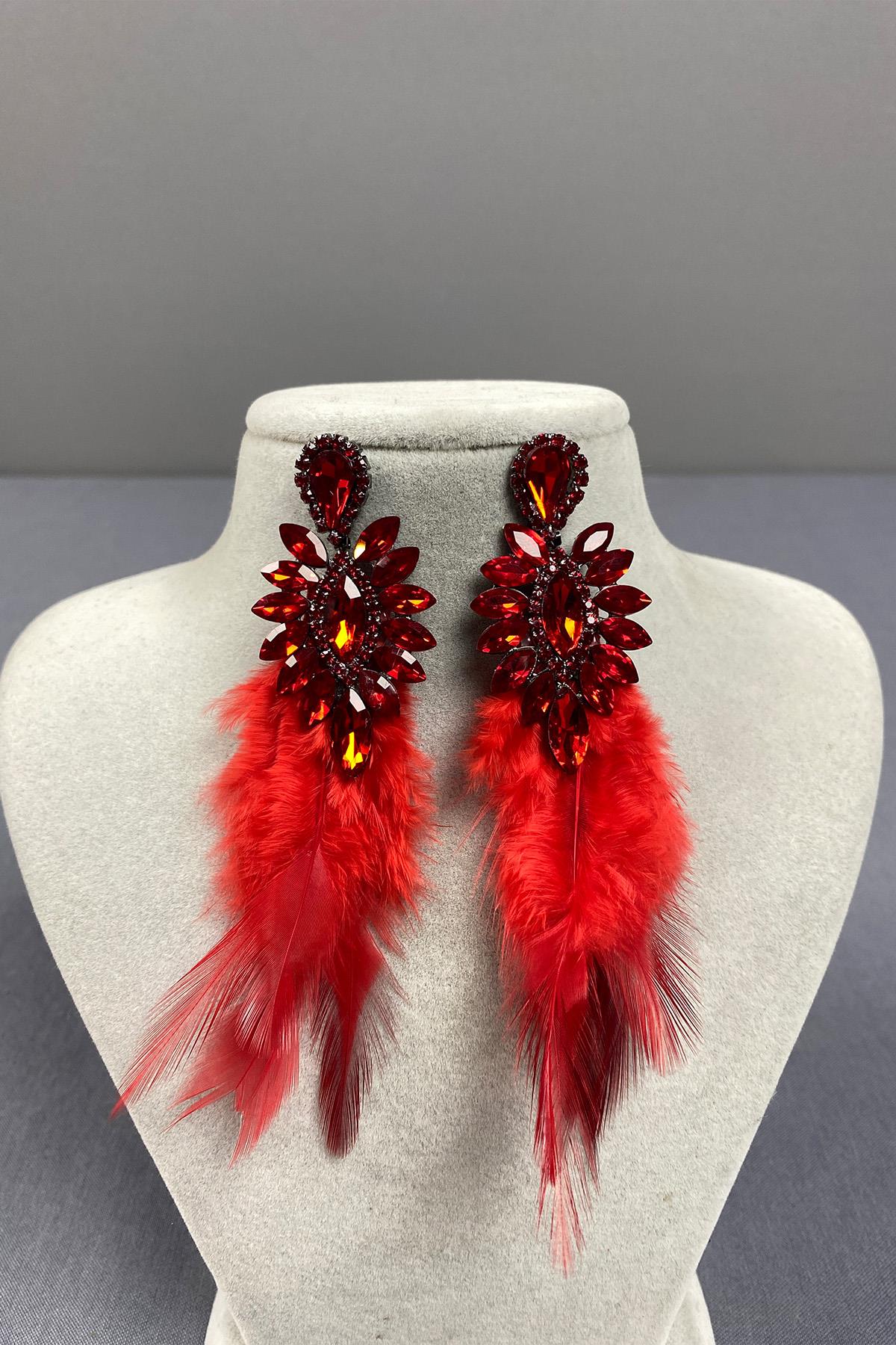 Red Most Stylish Feathered Special Invitation Prom Wedding Evening Dress Earrings