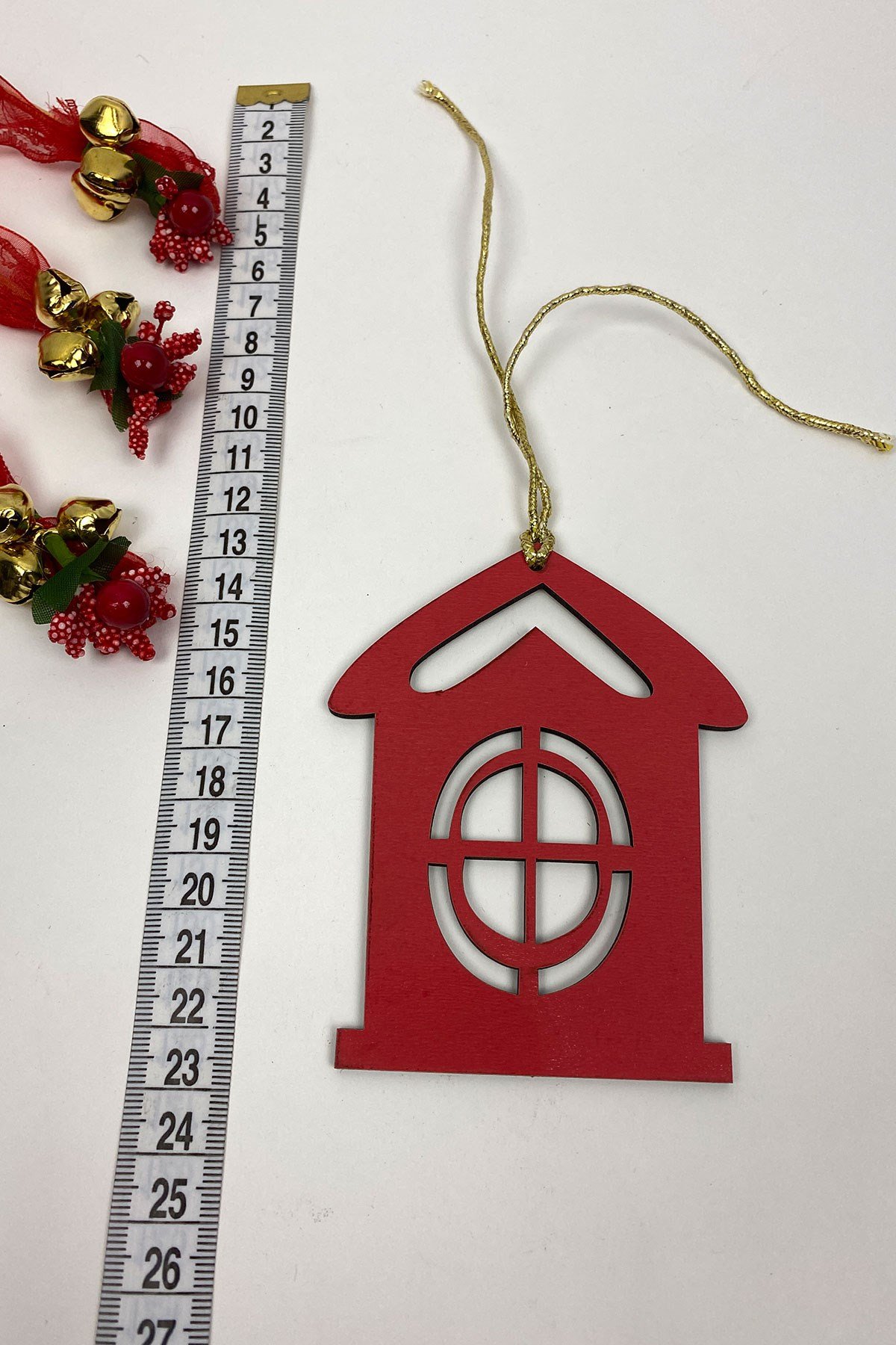 Kırmızı Ev Baskılı Yılbaşı Ağaç Süsü 