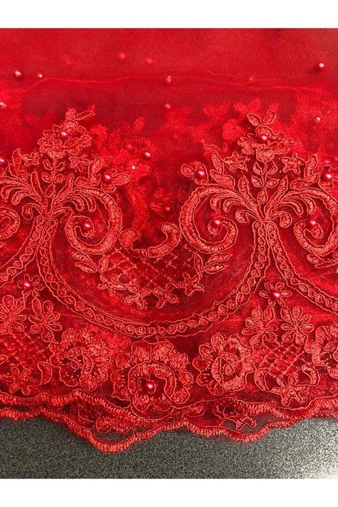 Kırmızı Güpürlü Inci Süslemeli Gelin Duvak Kuşak Eldiven Kına Seti
