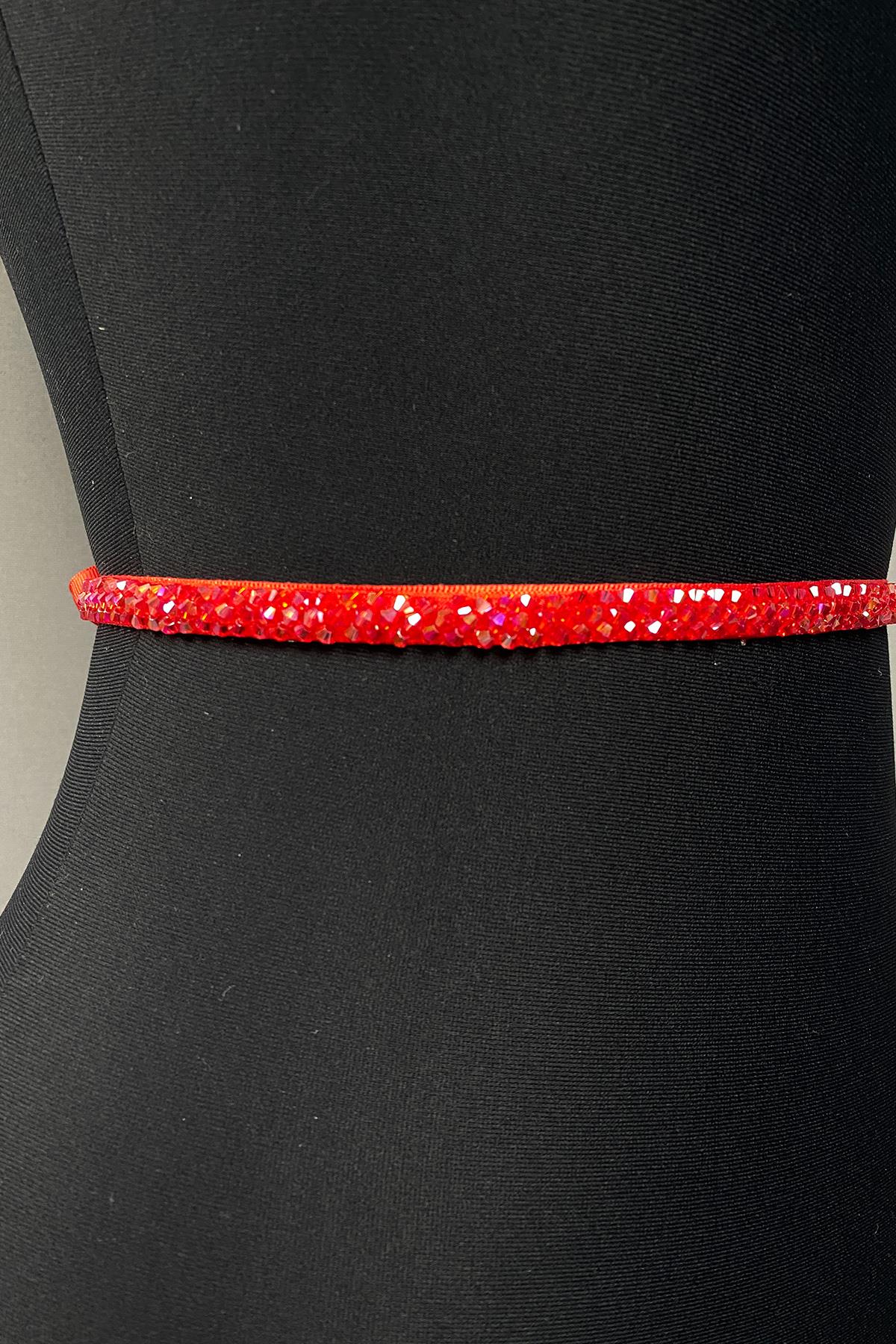Red Crystal Beaded Evening Dress Belt Accessory