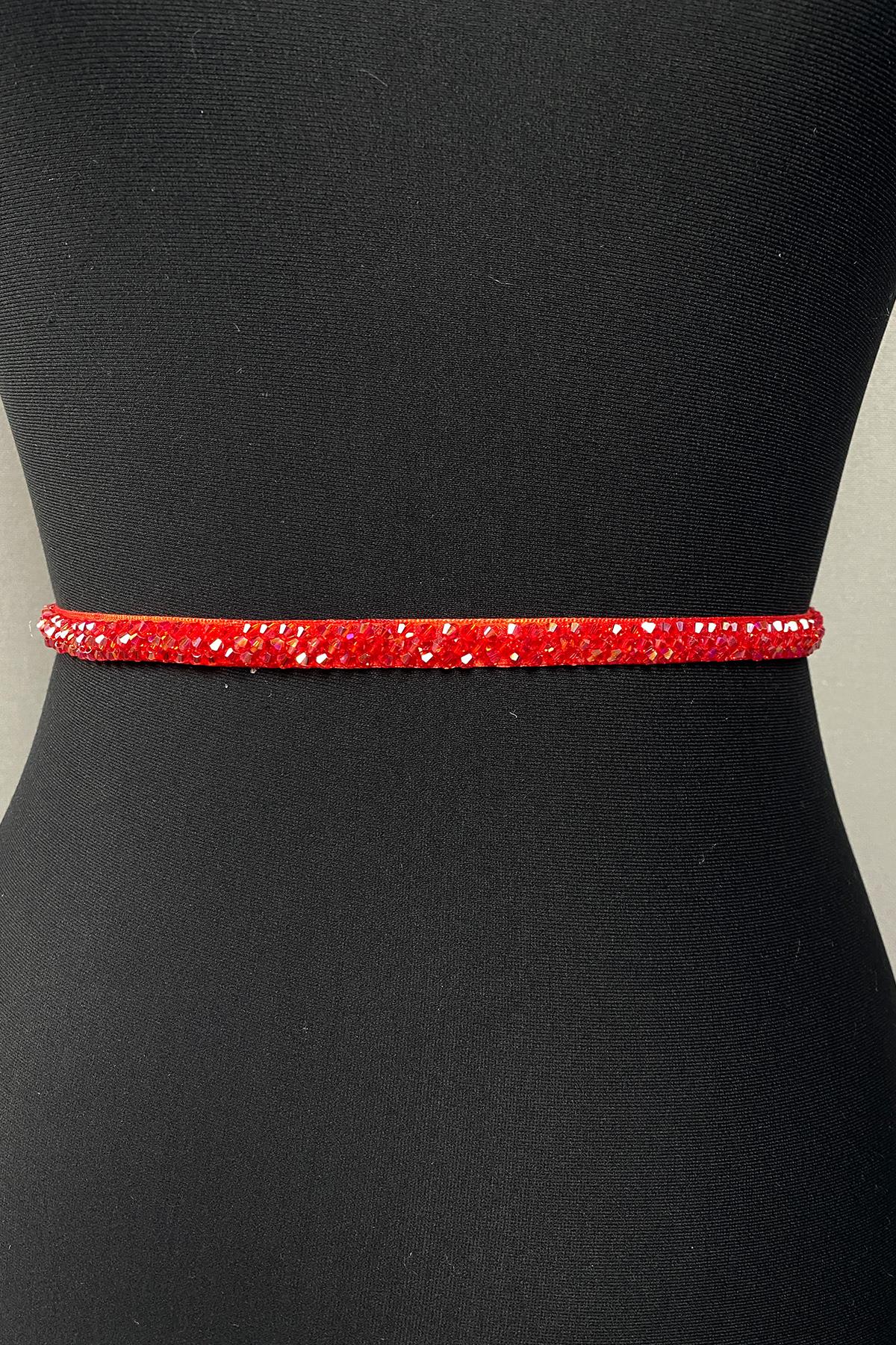 Red Crystal Beaded Evening Dress Belt Accessory