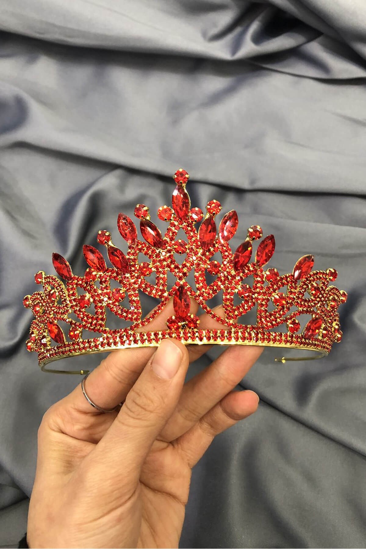 Crystal Stone Detailed Bridal Crown Red