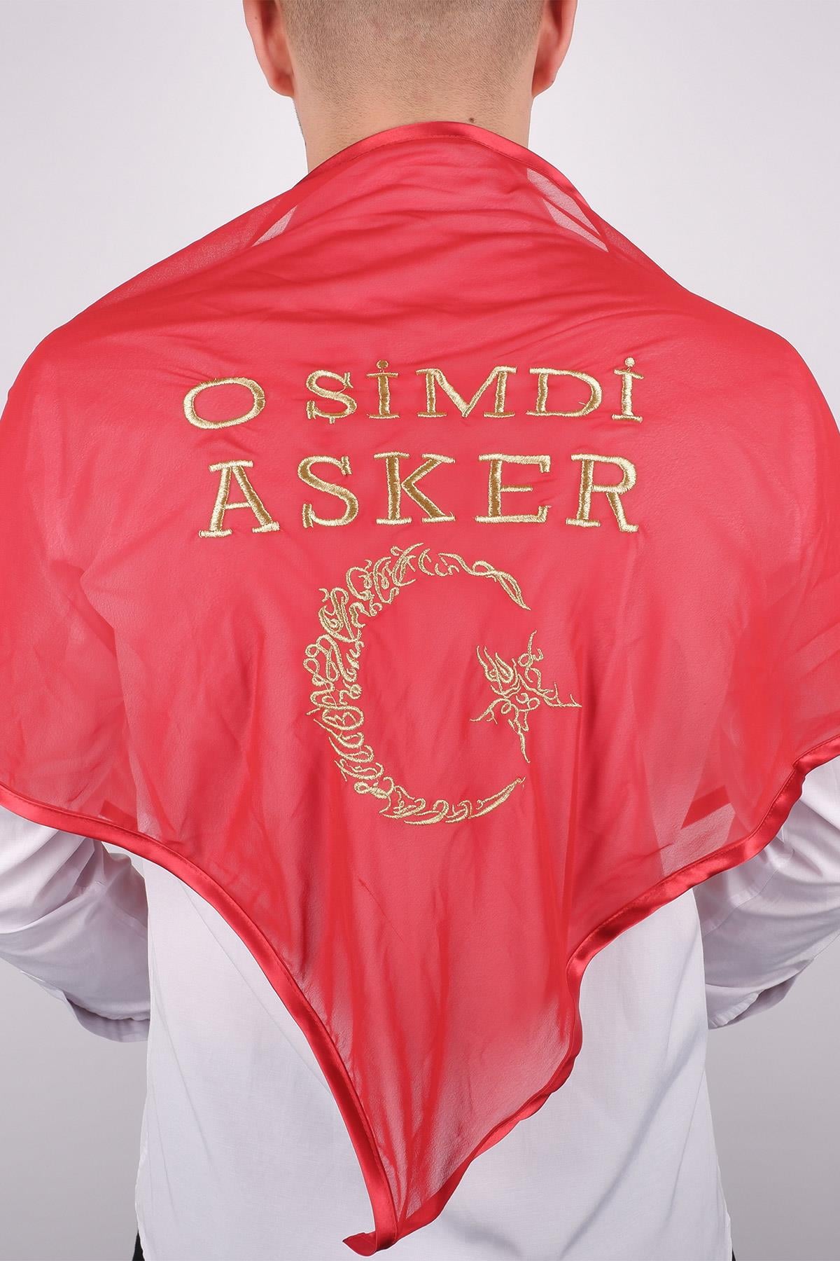 Kırmızı O Şimdi Asker Sim Ay Yıldızlı Nakışlı Asker Örtü Şal