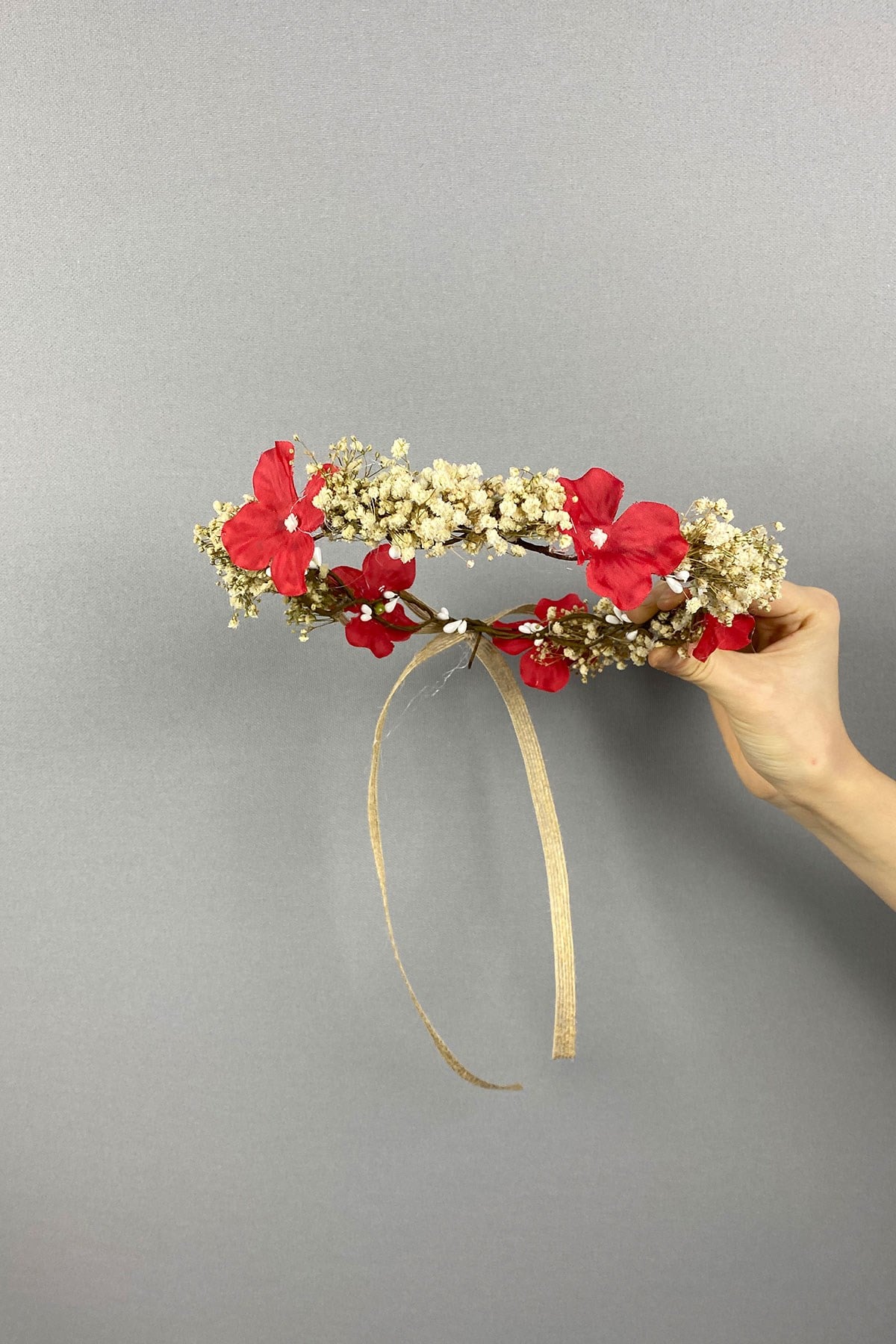 Red Hydrangea Dry Floral Outdoor Shoot Bridal Hair Accessory