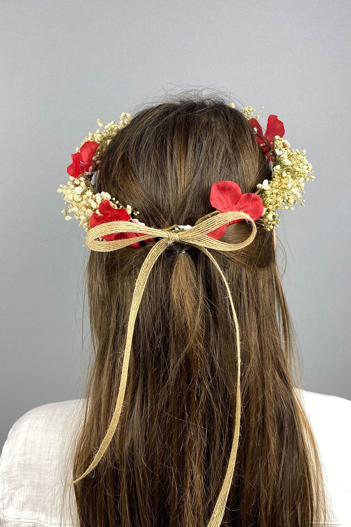Red Hydrangea Dry Floral Outdoor Shoot Bridal Hair Accessory