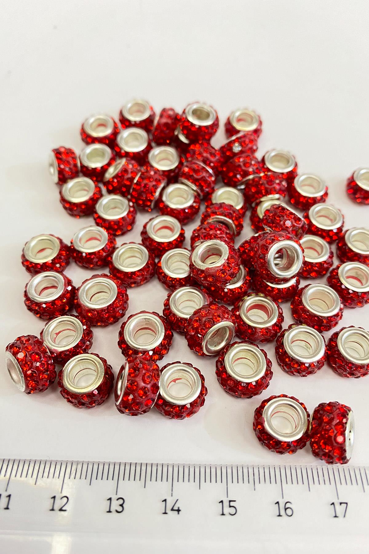 حبة حجر أحمر لامع بفتحة كبيرة 12 ملم