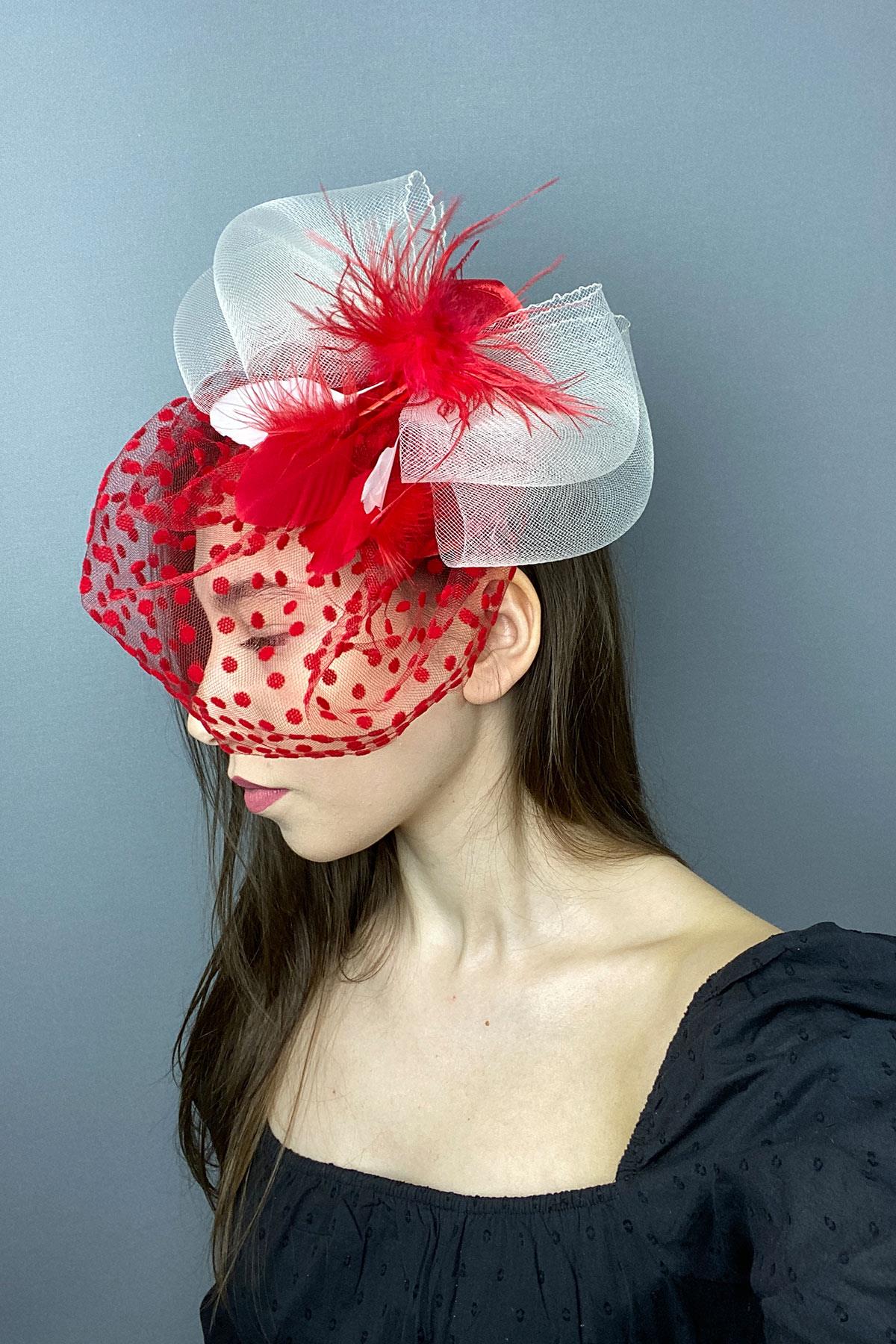 Red Polka Dot Voile Wedding And Party Hat