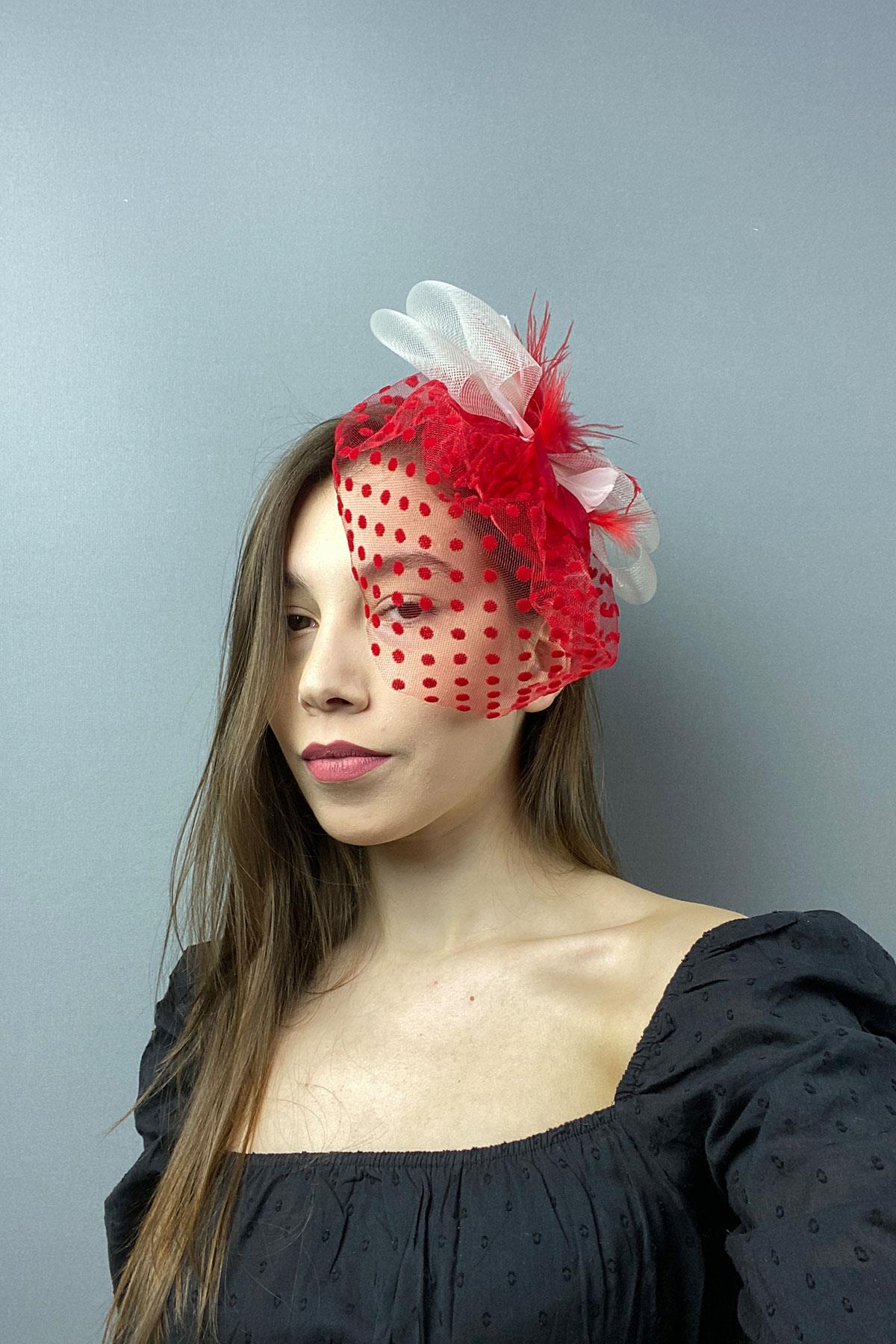 Red Polka Dot Voile Wedding And Party Hat