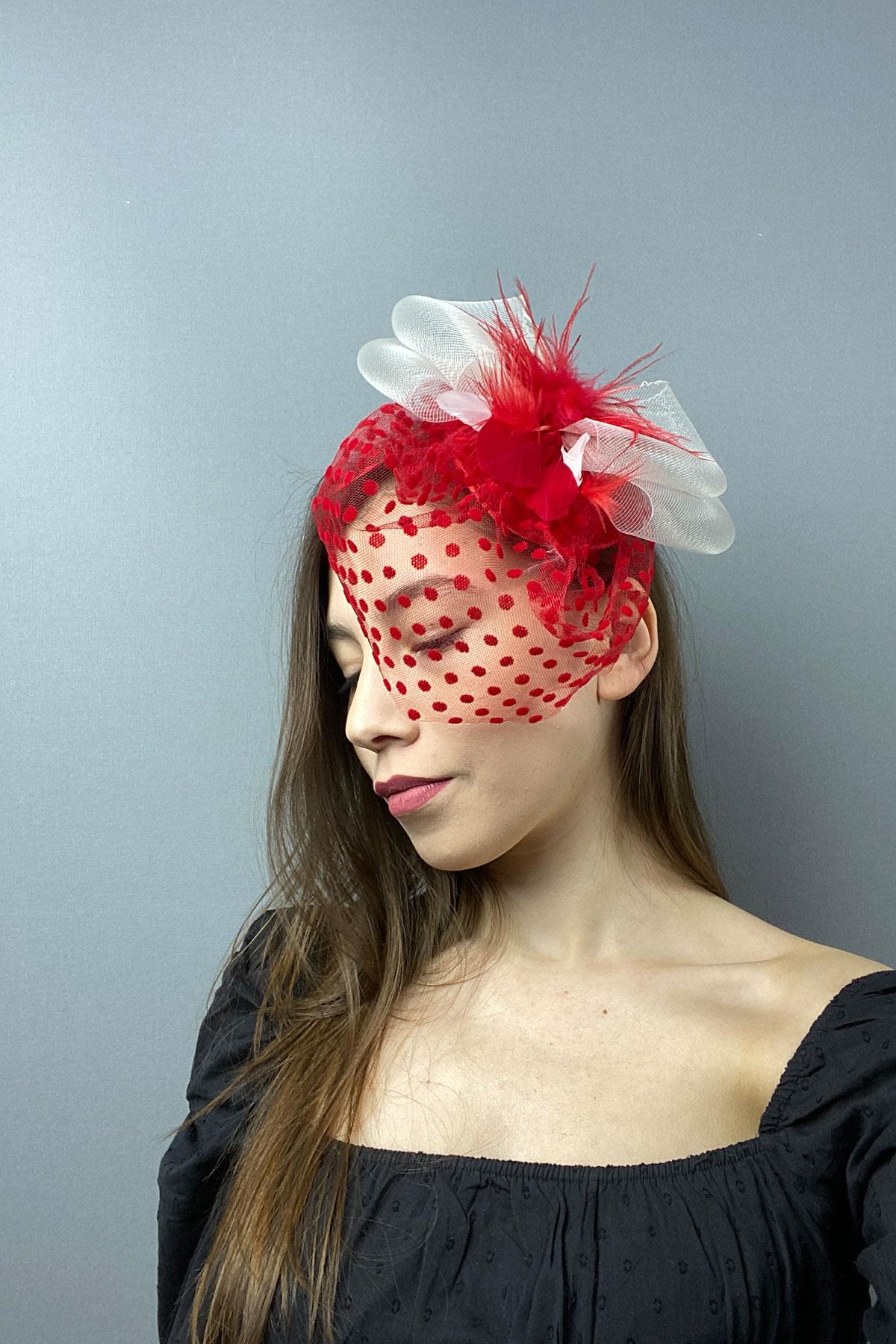Red Polka Dot Voile Wedding And Party Hat