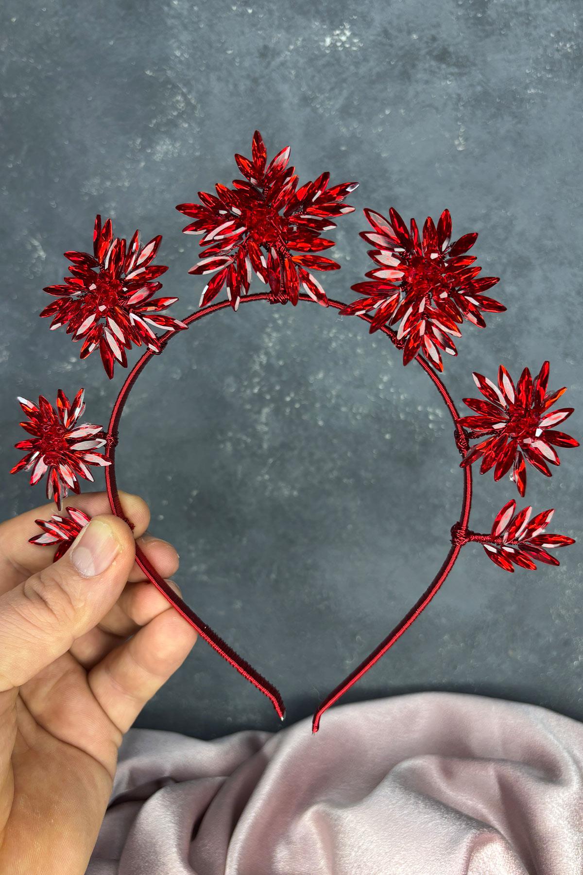 Red Star Stone Bridal Henna Crown and Bridal Hair Accessory