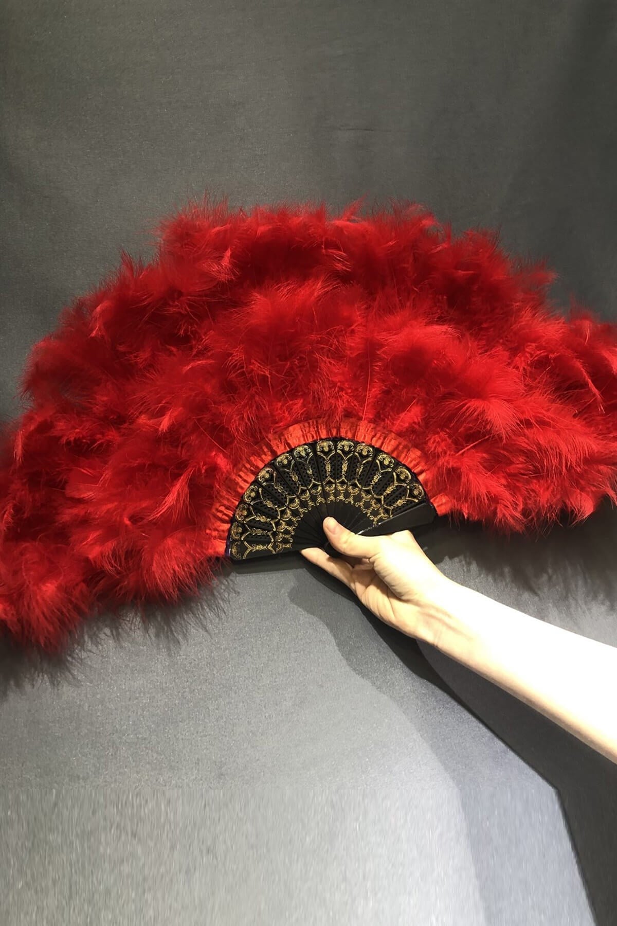 Black Bridal Fan With Red Feathers