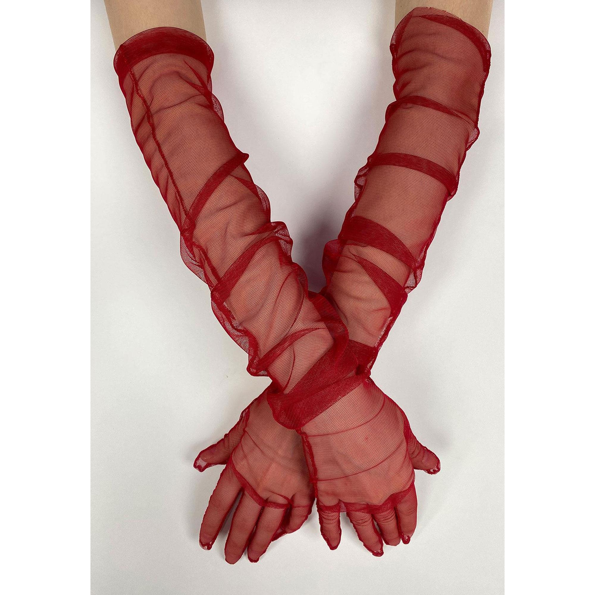 Toptan Kırmızı Uzun Şık Gelin Eldiveni Tül Eldiven Nikah/Düğün/Parti Eldiveni