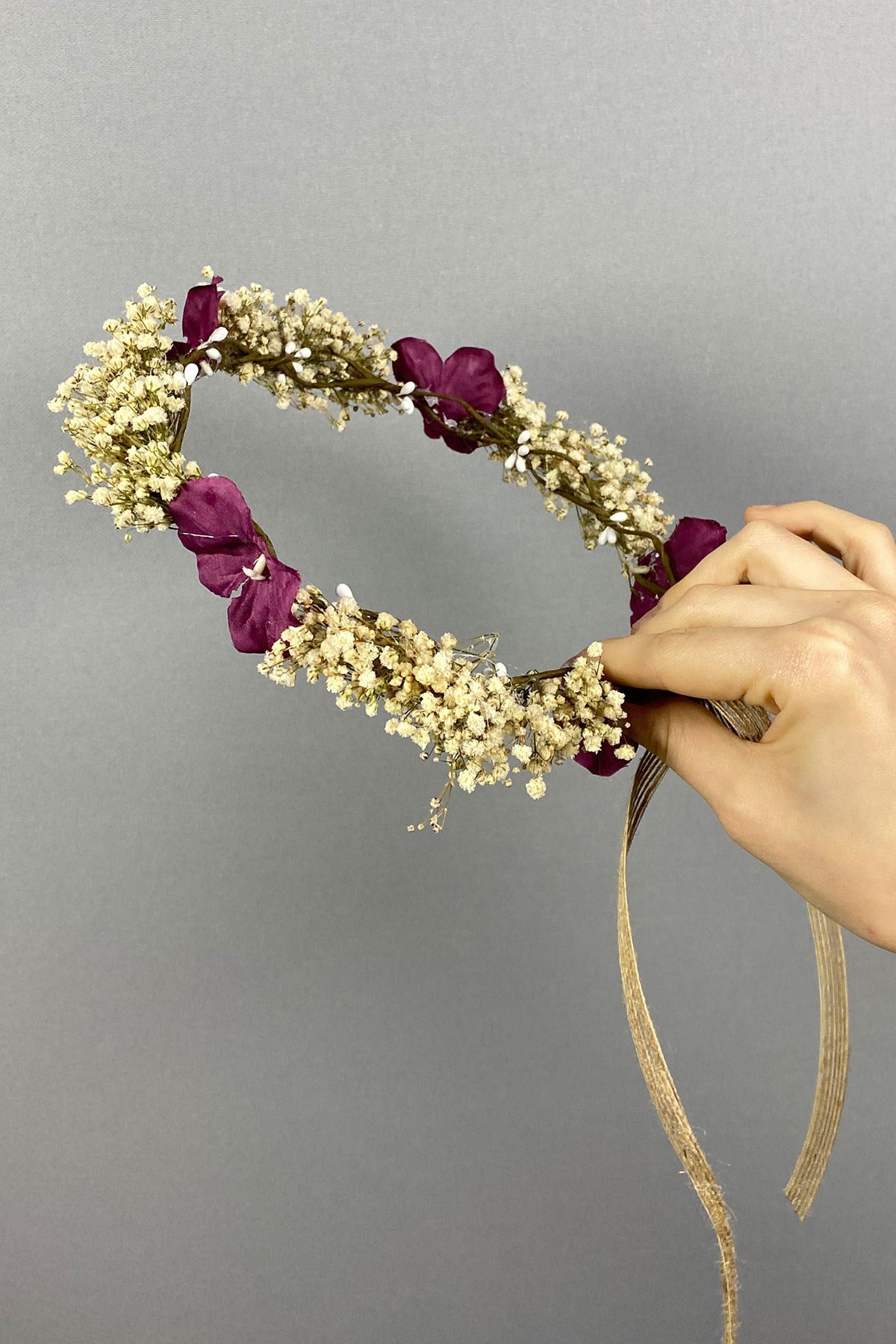 Dark Purple Hydrangea Dry Floral Outdoor Shoot Bridal Hair Accessory