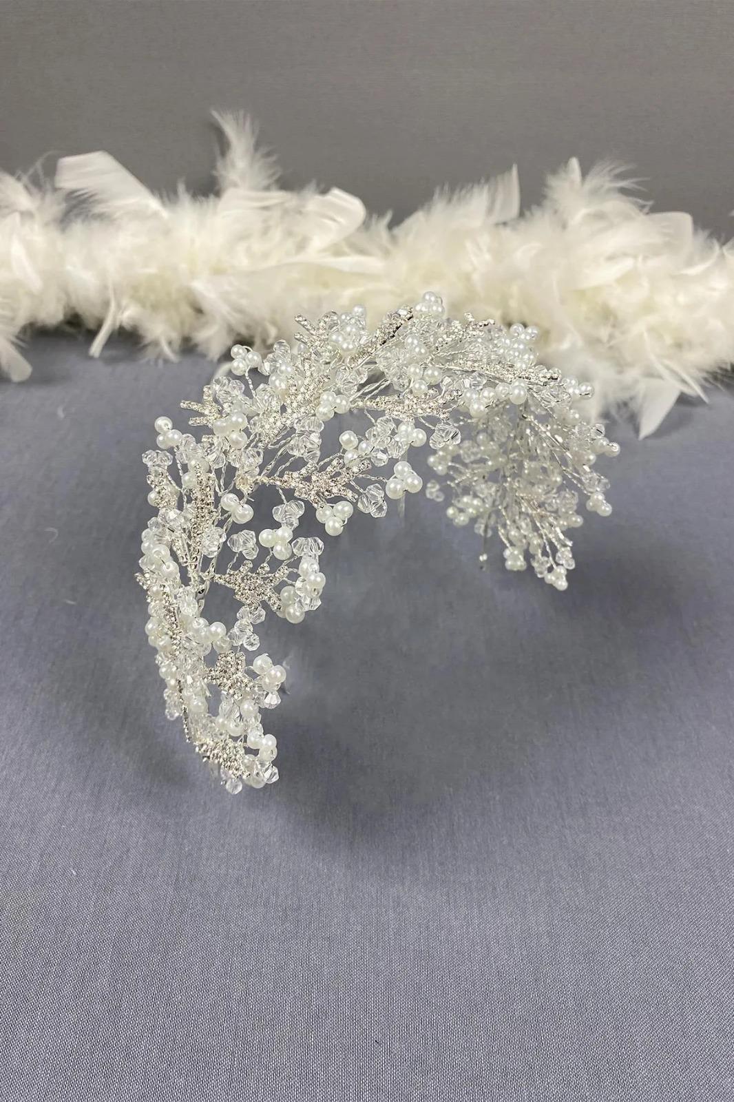 Cream Arden Crystal Beaded Headband and Bridal Henna Tiara