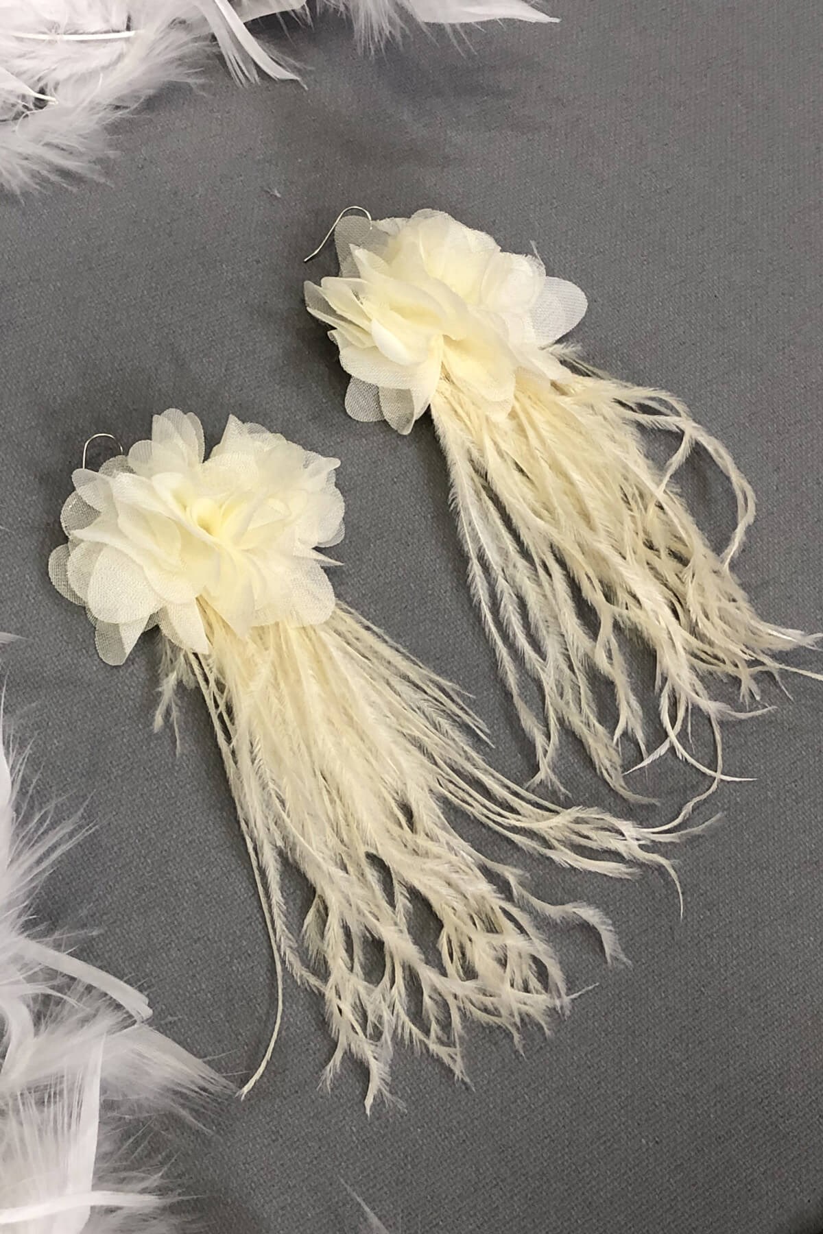 Cream Floral Feather Earrings