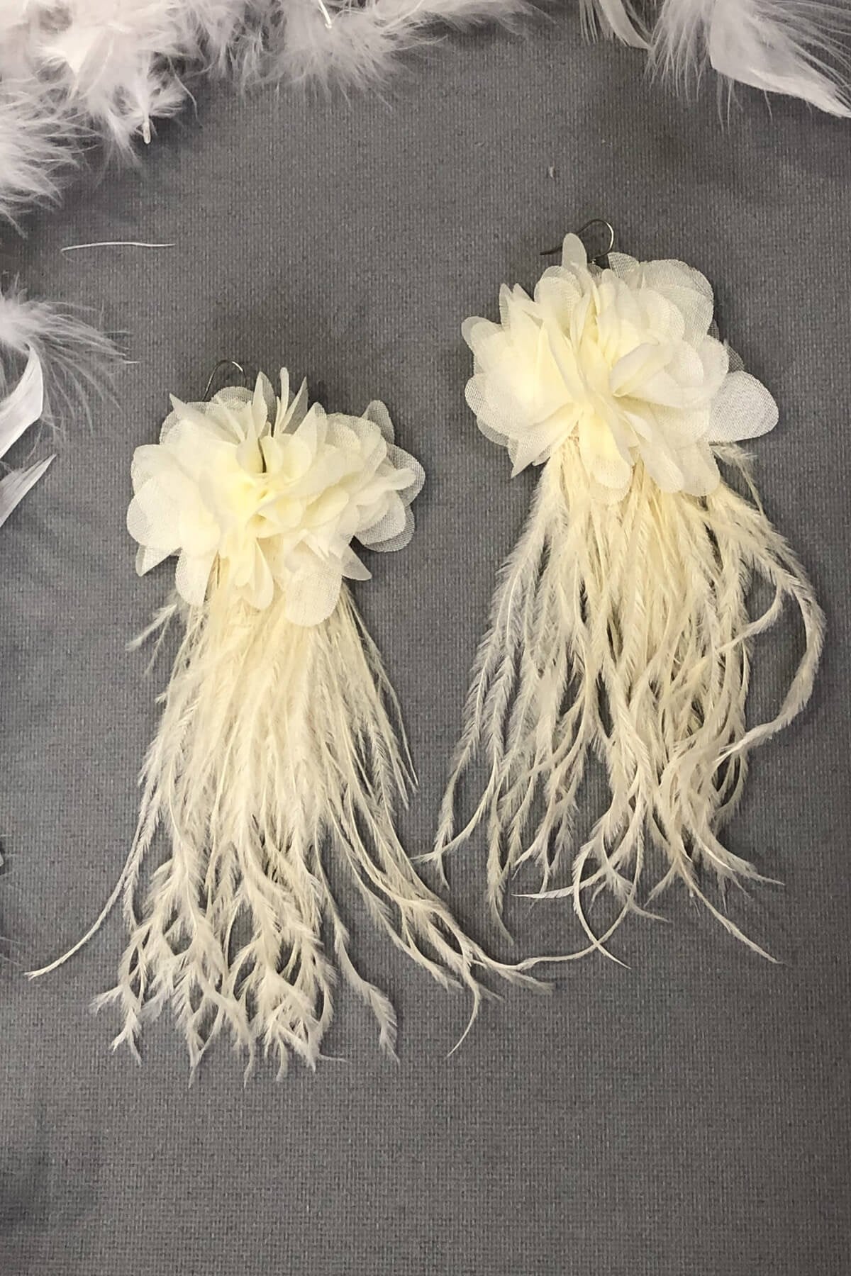 Cream Floral Feather Earrings