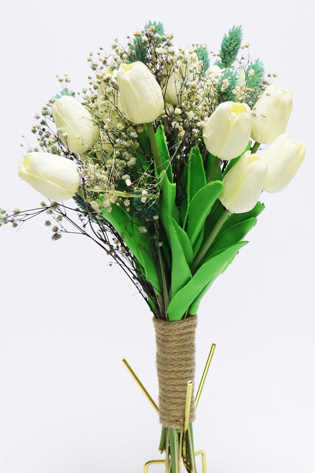 Cream Wet Tulip and Aqua Green Shocked Flower Bridal Bouquet