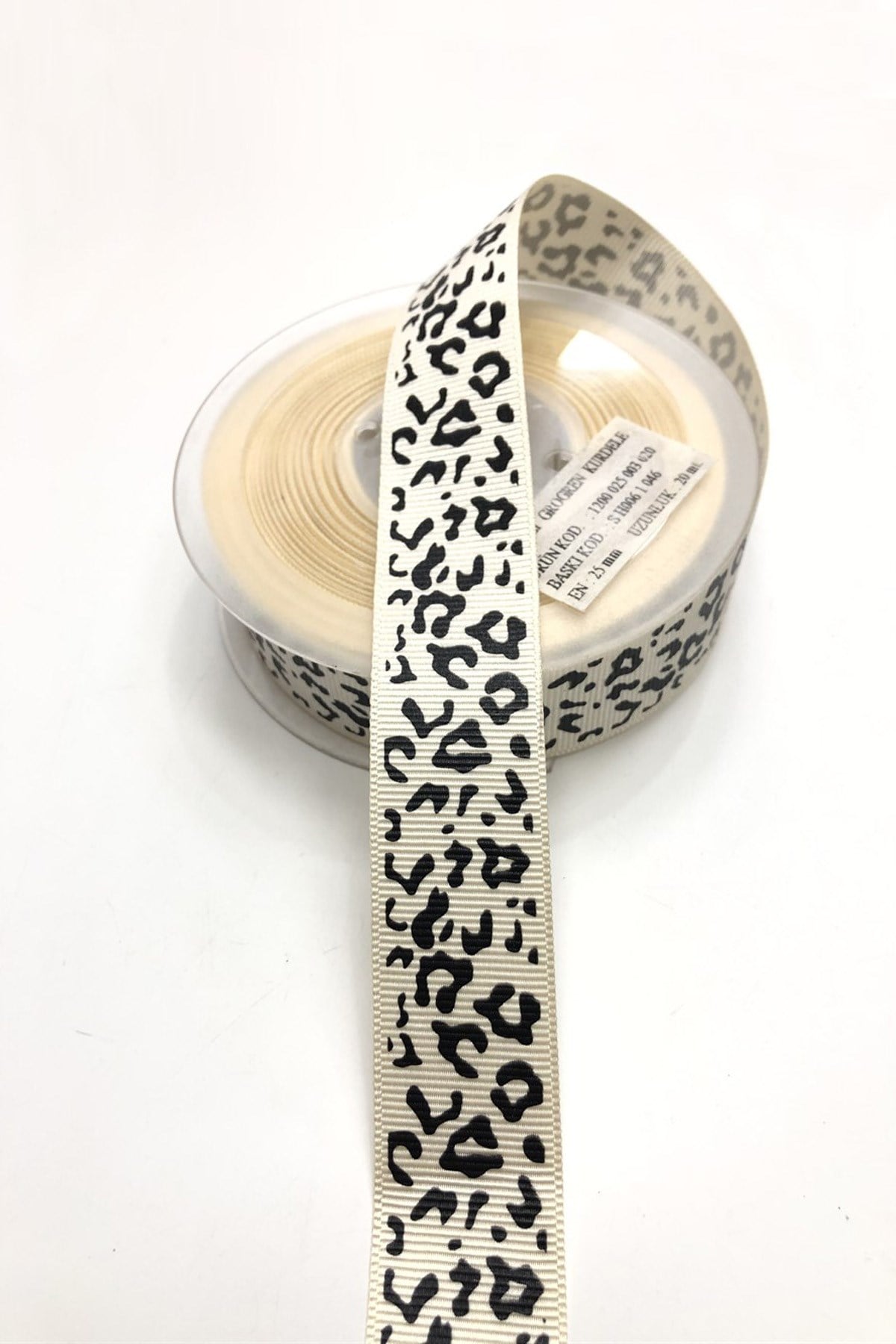 Krem Leopar Desenli  Grogren Kurdela 2,5 cm 1 mt