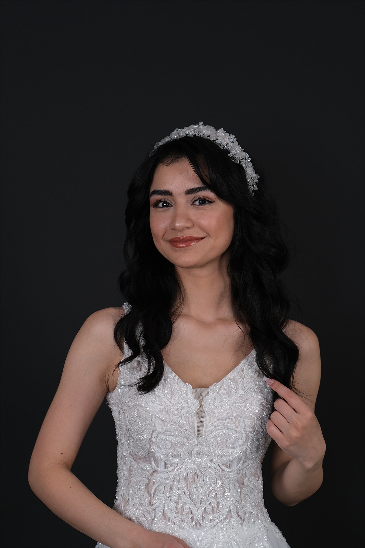 Cream Nida Flower Enamel Bridal Crown Hair and Turban Accessory