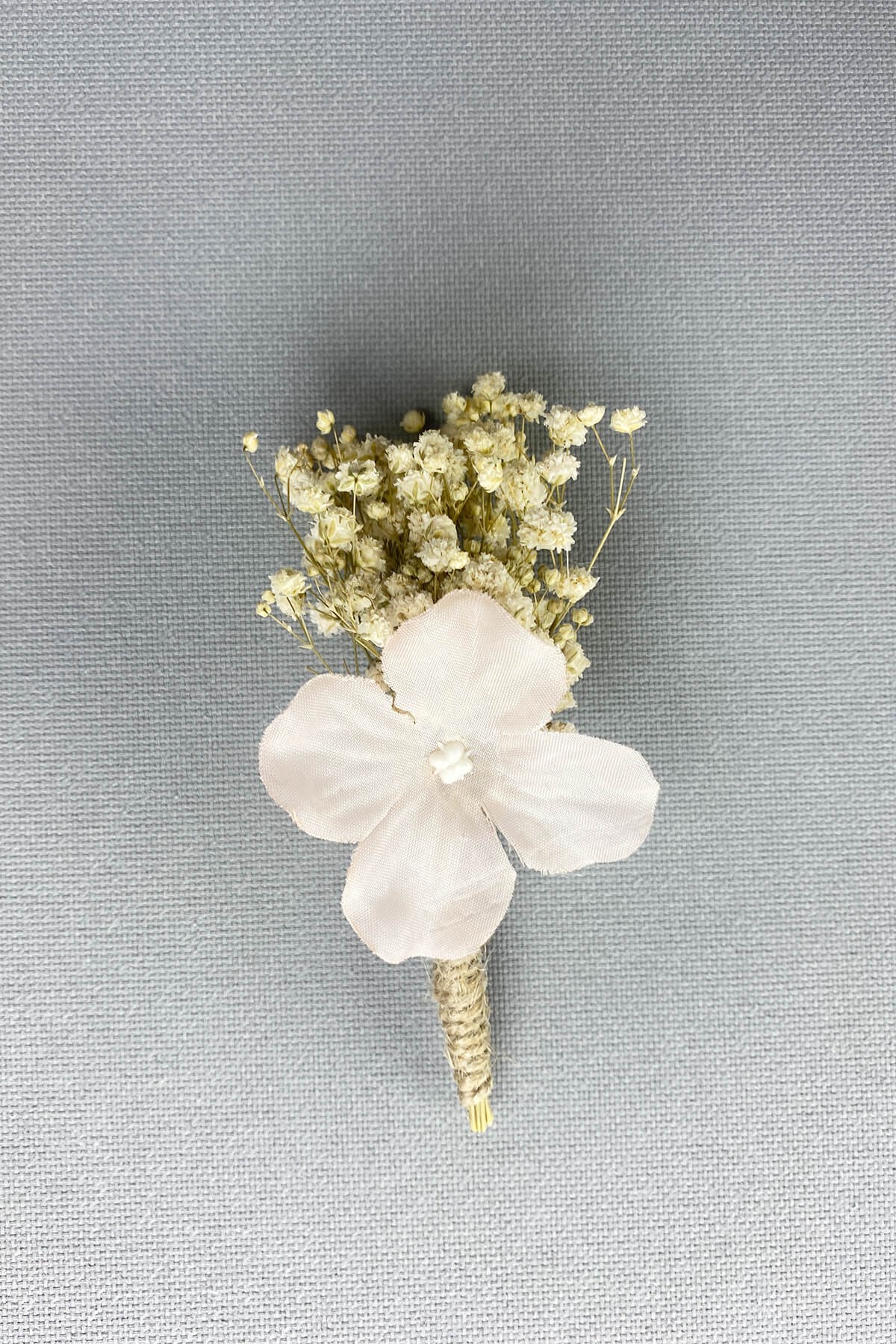 Groom Boutonniere with Cream Hydrangea Gypsum