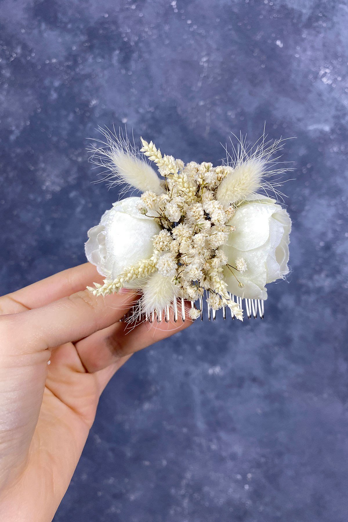 Krem Pamuk Otlu Cipso ve Yapay Çiçek Taraklı Saç Tokası Aksesuar