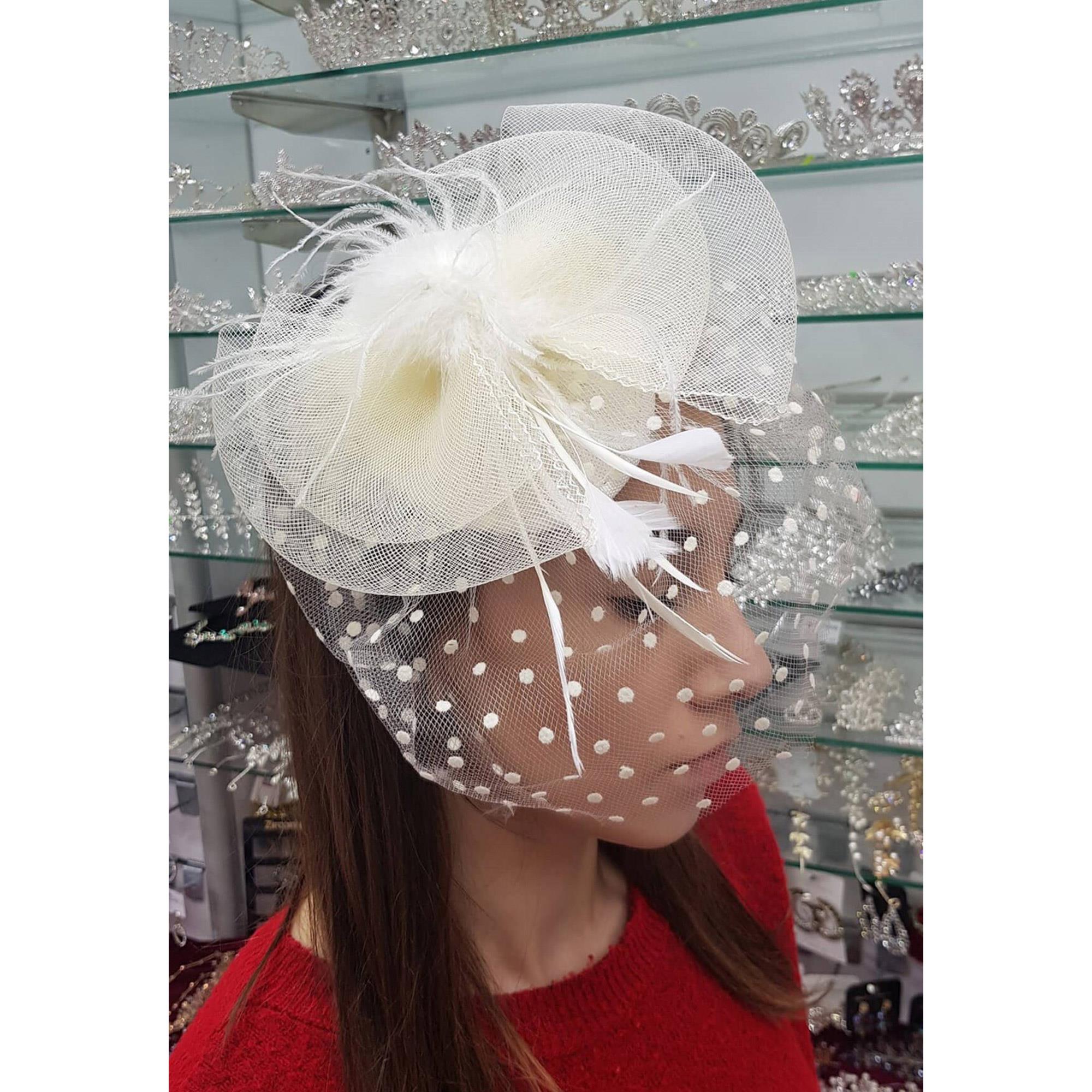Toptan Krem Puantiyeli Vualet Nikah Şapkası