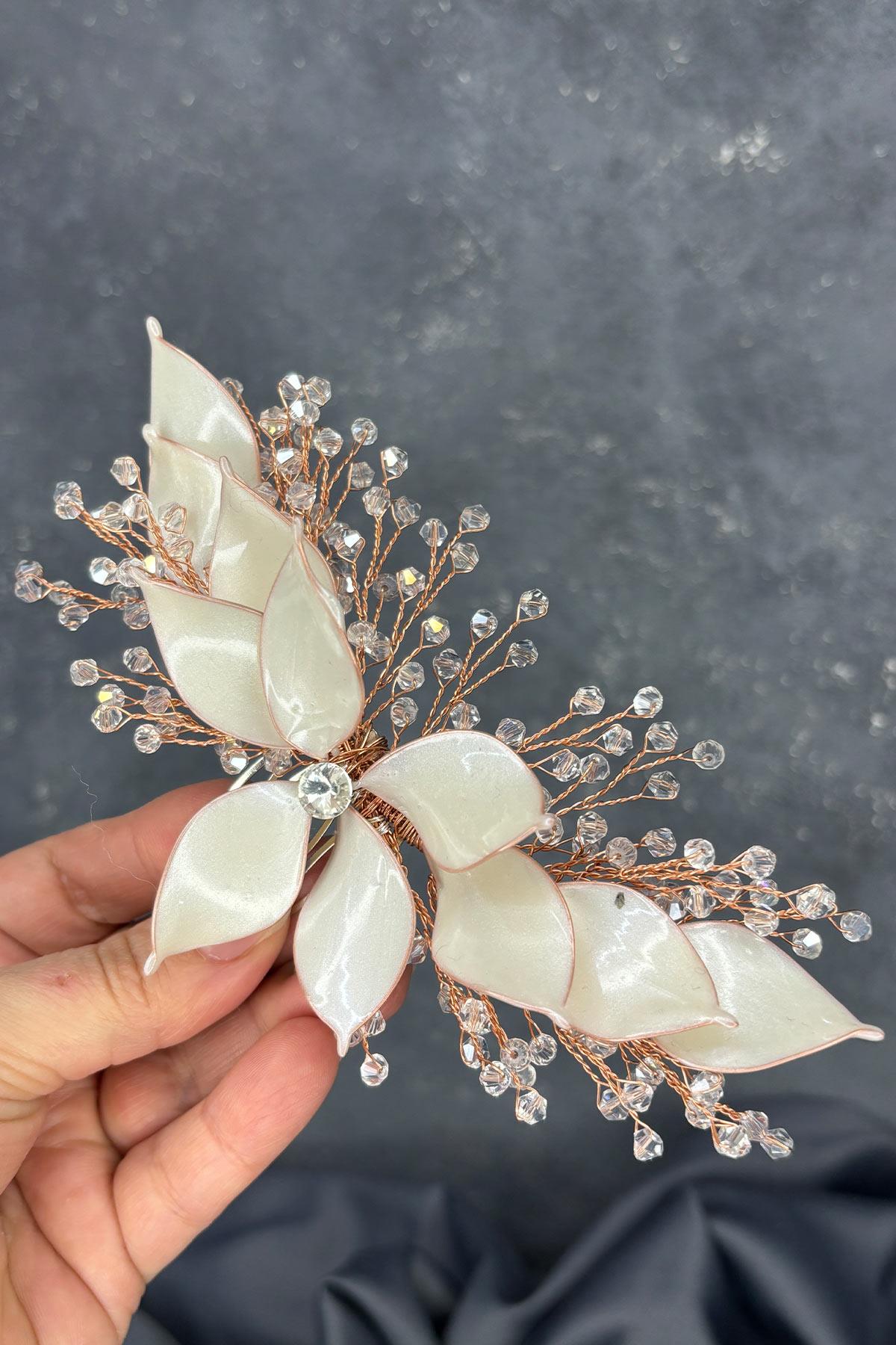Cream Rose Pearlescent Essence Comb Bridal Hair Accessory