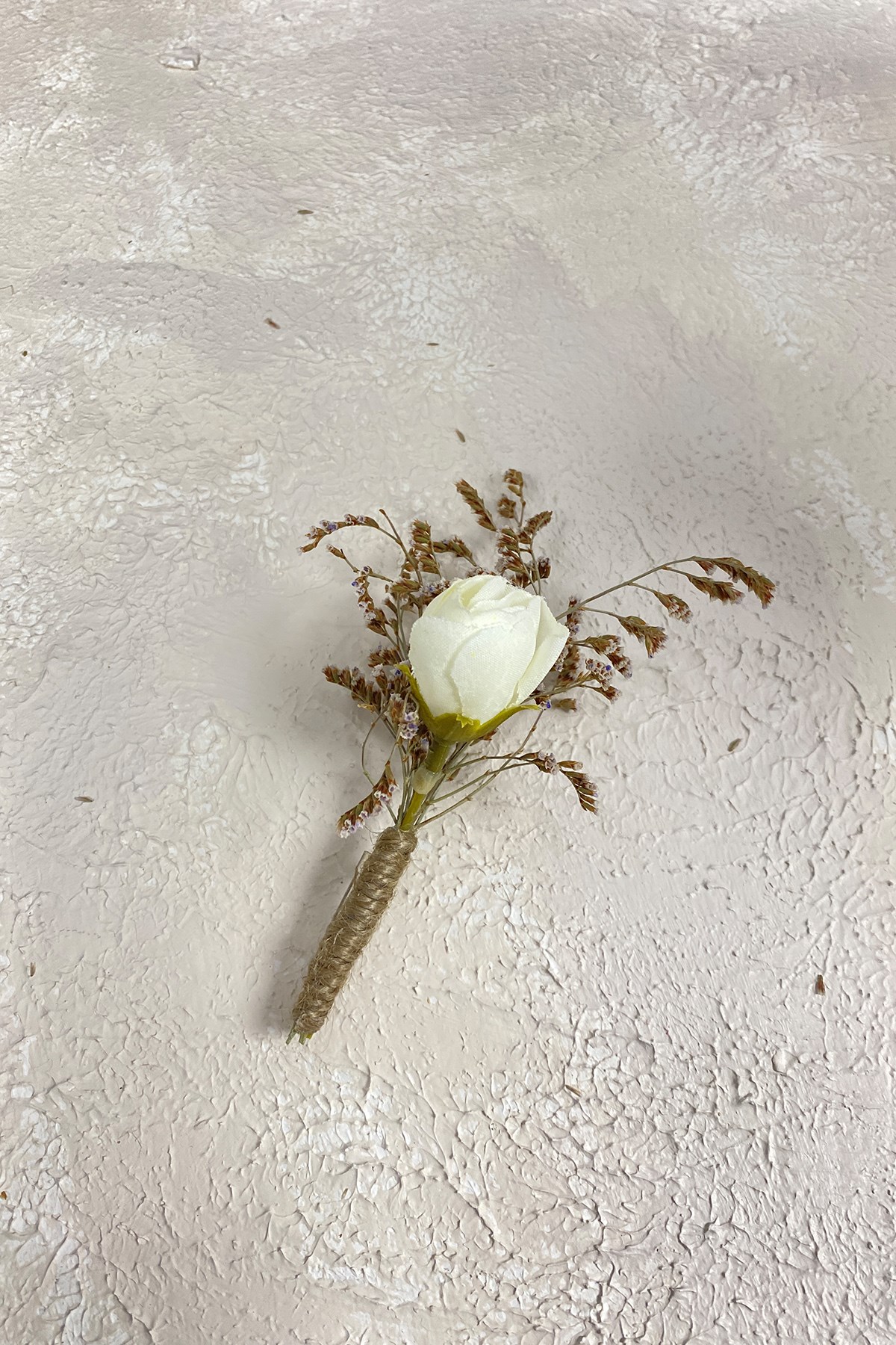 Cream Peony Flower Sea Herb Bridal Bouquet Crown and Boutonniere Set