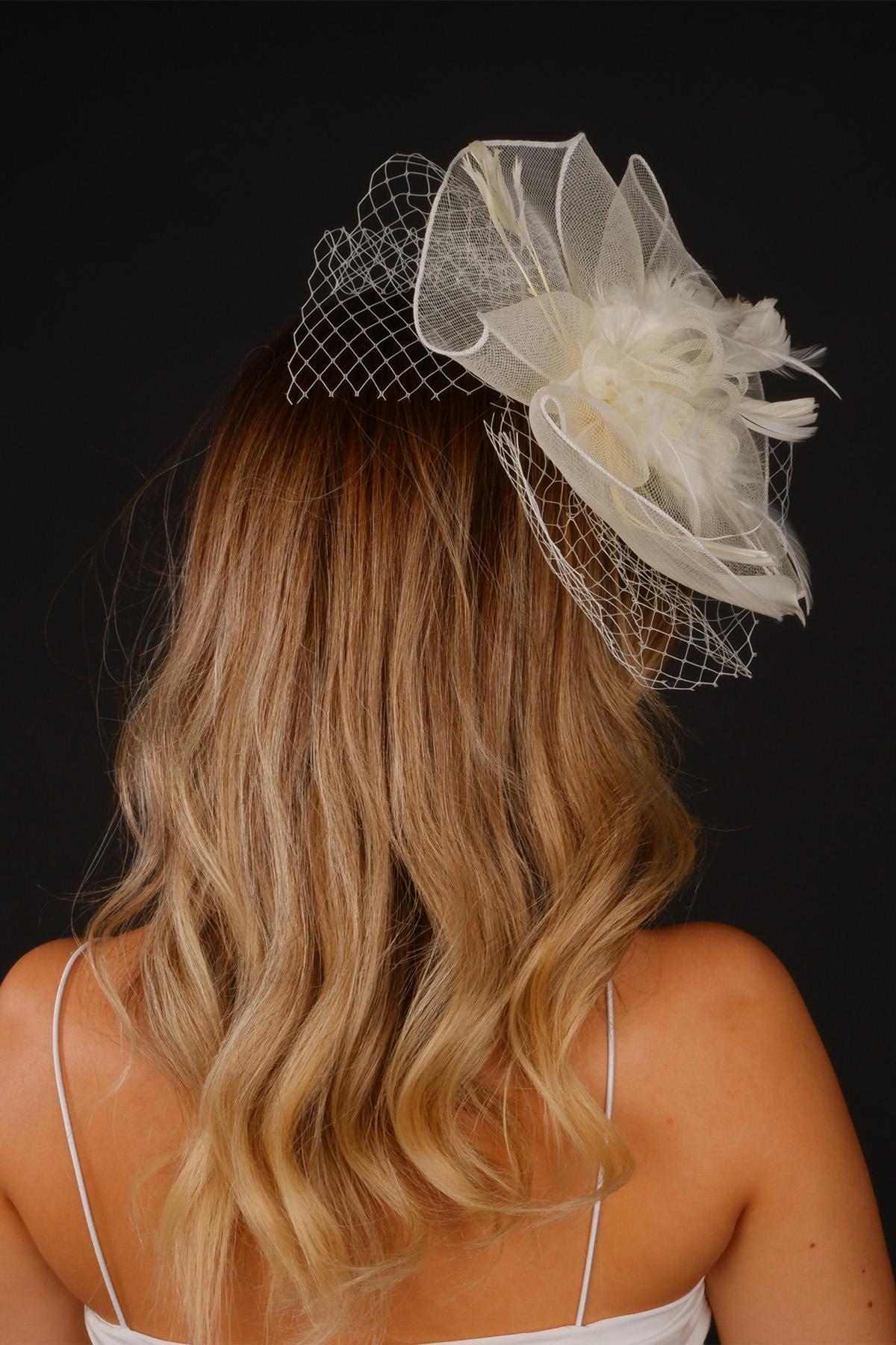 Cream Voile Wedding Hat with Mist Tulle Bridal Accessory