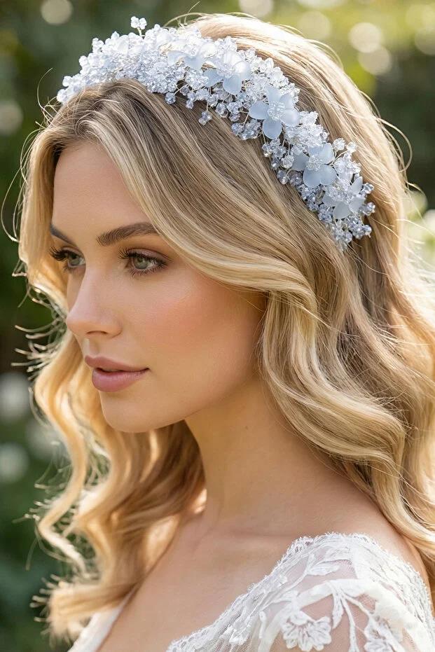 Crystal Embellished Floral Bridal Tiara, Henna and Engagement Hair Accessory