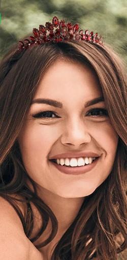 Kristal Taşlı Gelin Prenses Tacı, Yaprak Modeli Kraliçe Tacı Bordo