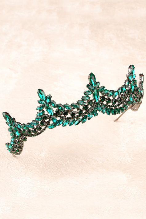 Crystal Embellished Sparkling Bridal Princess Tiara Queen Costume Crown for Henna Night Green