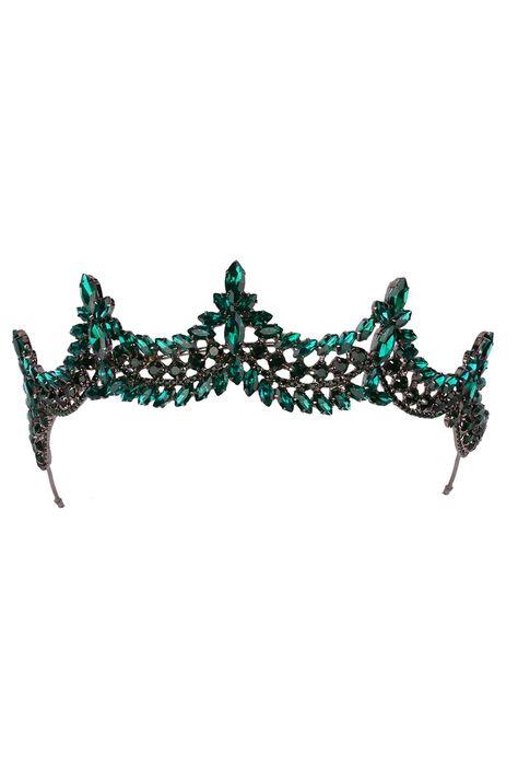 Crystal Embellished Sparkling Bridal Princess Tiara Queen Costume Crown for Henna Night Green