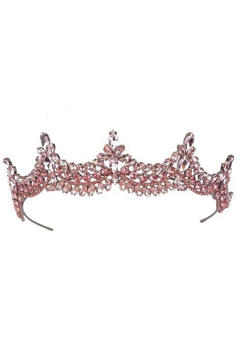 Crystal Embellished Sparkling Bridal Princess Tiara Queen Tiara for Henna Night Wedding Crown Pink