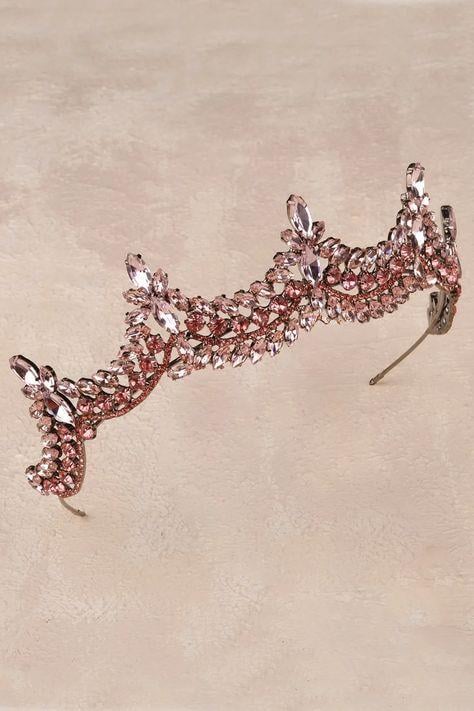 Crystal Embellished Sparkling Bridal Princess Tiara Queen Tiara for Henna Night Wedding Crown Pink