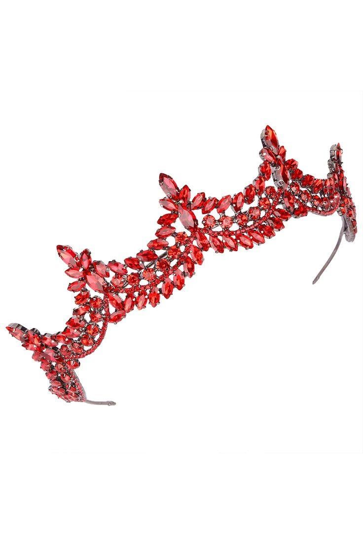 Crystal Embellished Sparkling Bridal Princess Tiara Queen Costume Crown for Henna Night Red