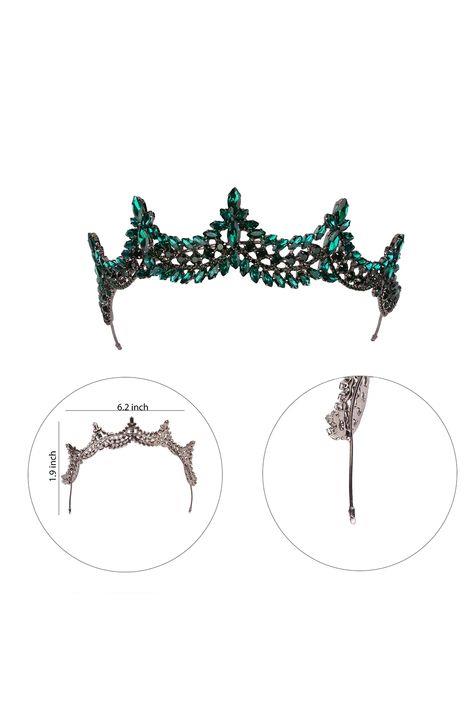 Crystal Embellished Sparkling Bridal Princess Tiara Queen Costume Crown for Henna Night Green