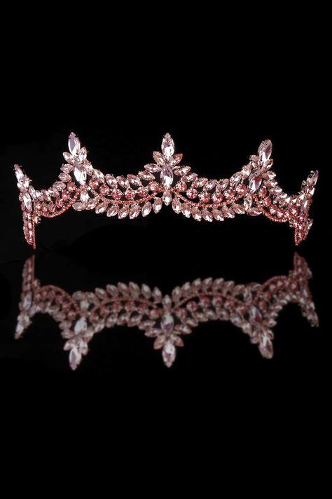 Crystal Embellished Sparkling Bridal Princess Tiara Queen Tiara for Henna Night Wedding Crown Pink
