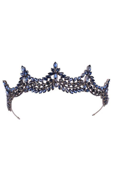 Crystal Embellished Sparkling Bridal Princess Tiara, Queen Tiara for Henna Night, Bride Wedding Tiara, Navy Blue