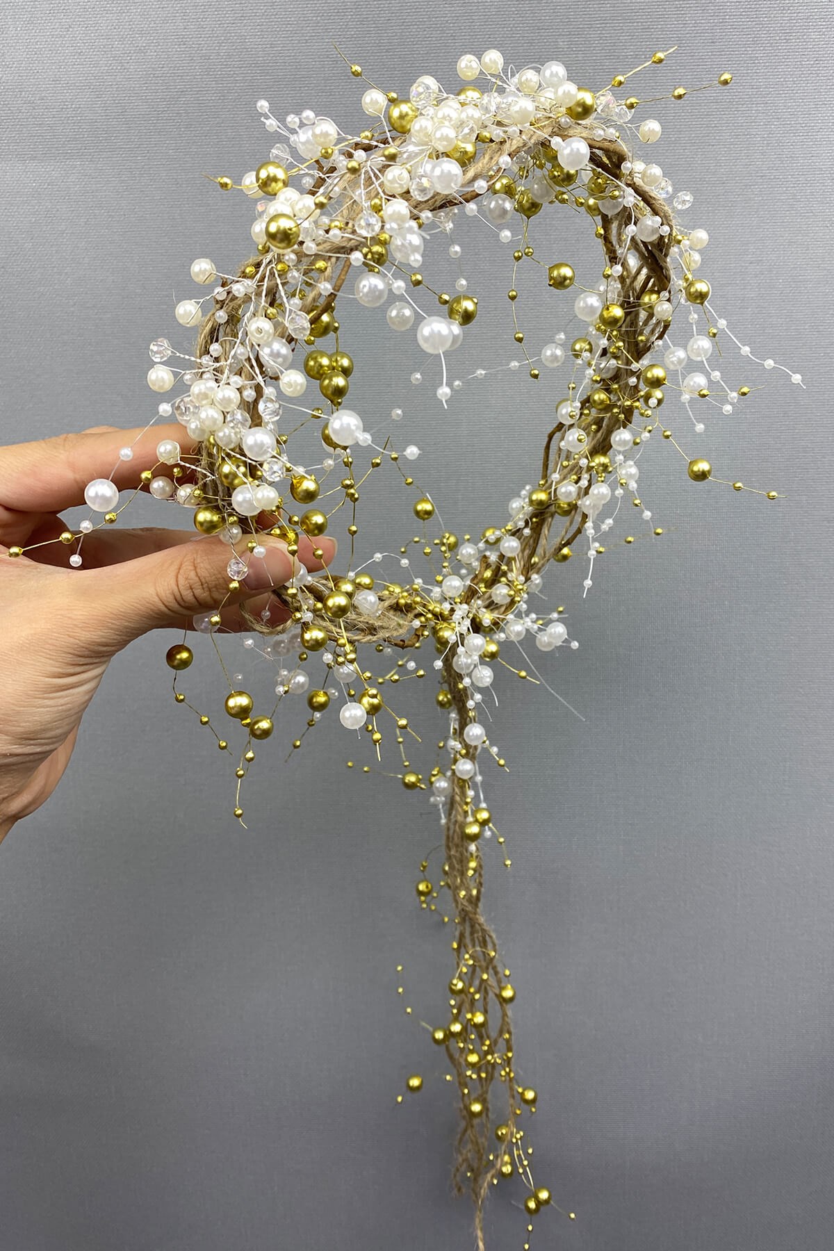 Crystal Cream Pearls and Straw Bridal Crown