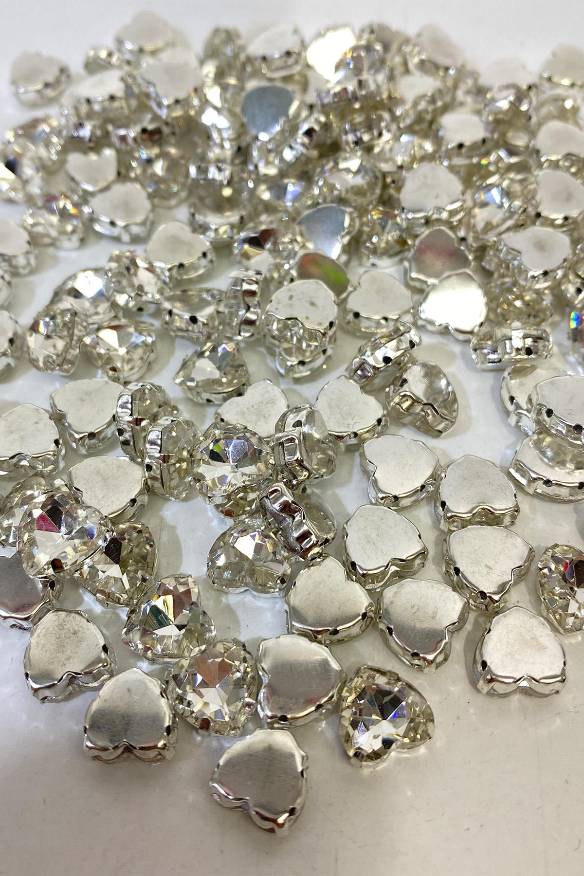 Small Heart Shaped Case Beyoglu Stone Stitched Crystal Beads 5 Pieces
