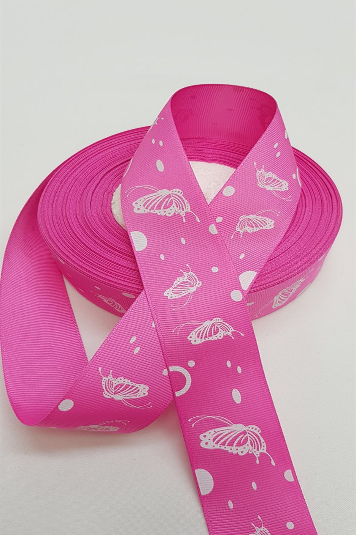 Fuchsia Butterfly Printed Grosgrain Ribbon 3cm