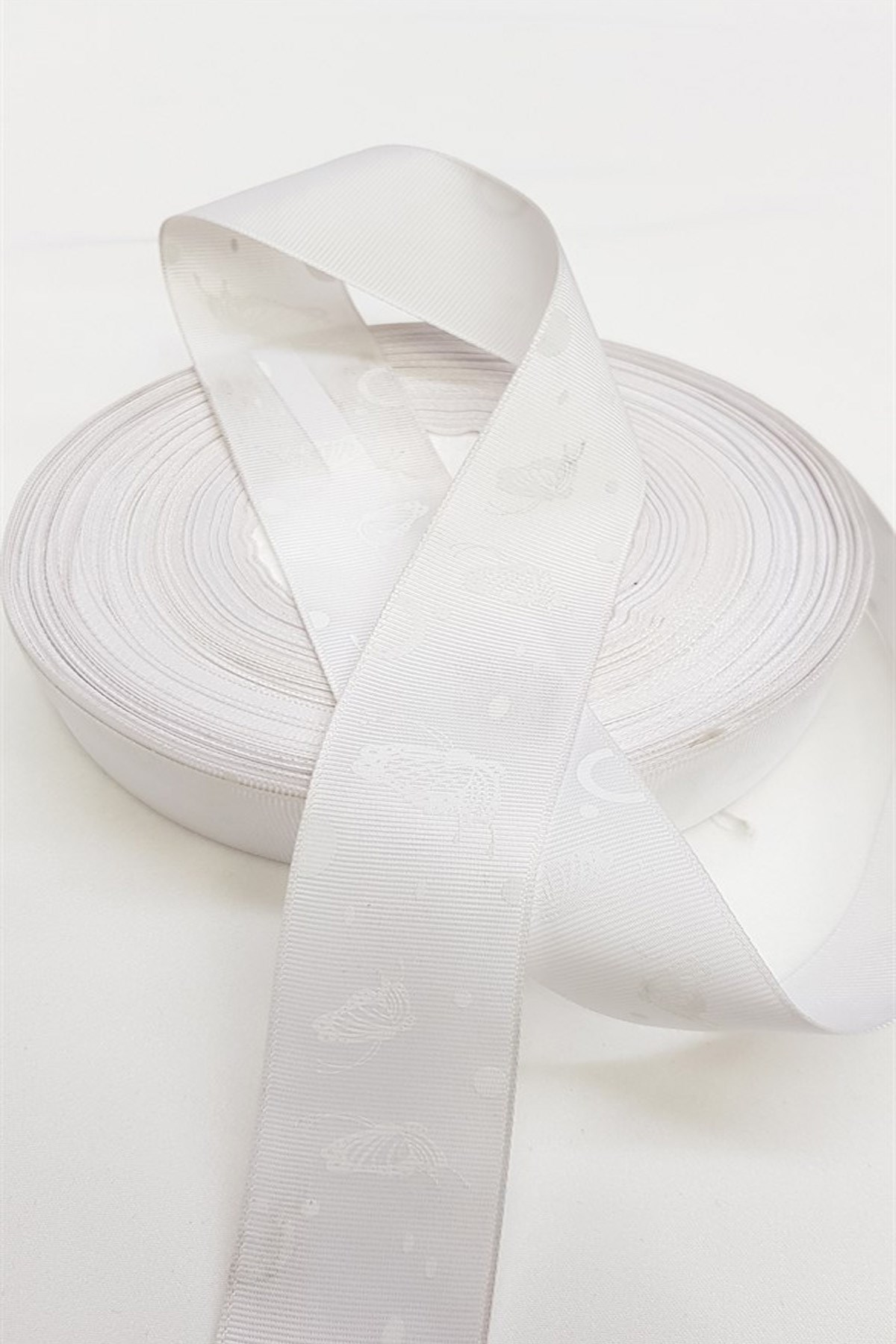 White Butterfly Printed Grosgrain Ribbon 3cm